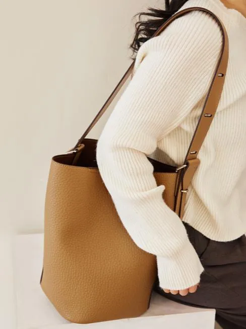 Soft leather adjustable bucket bag