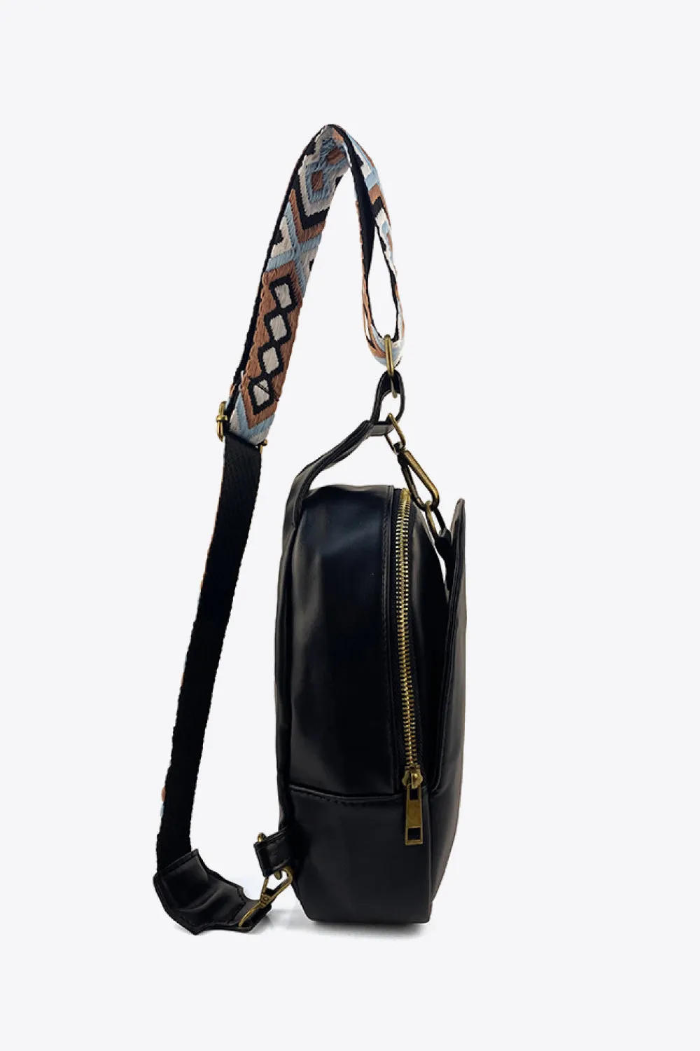 Solid PU Leather Sling Bag with Textured Strap