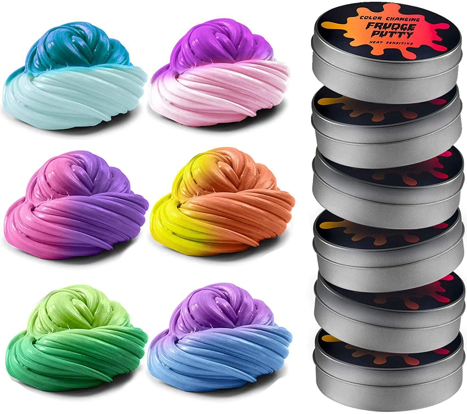 Squeeze Craft Color Changing Frudge Putty, Heat Sensitive - 12 Pack Multi-Colored Putty