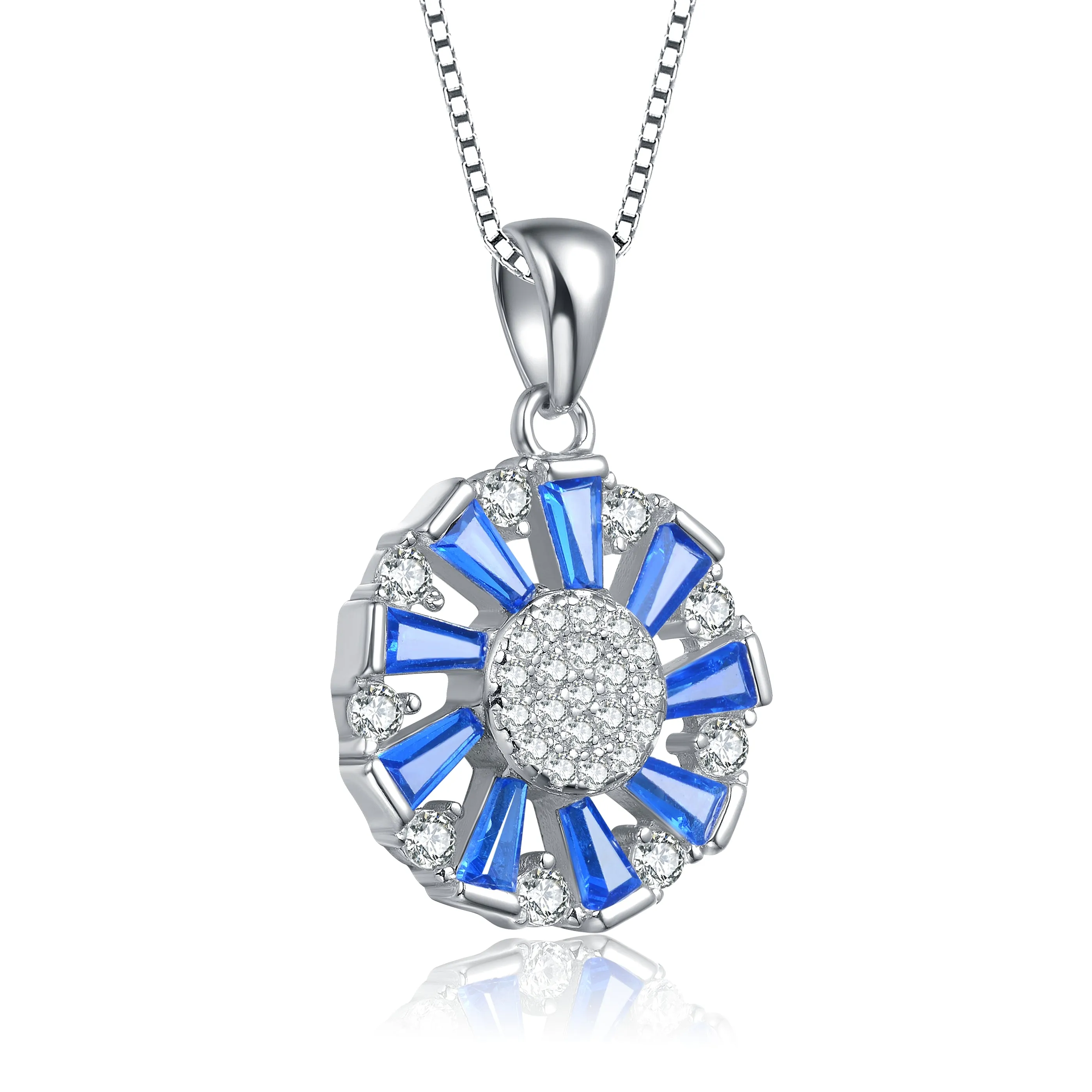 Sterling Silver With Gold Plated Round And Multi Color Baguette Cubic Zirconia Wreath Pendant Necklace
