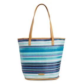 Straw Bucket Tote Bag - Spring Mint Stripe