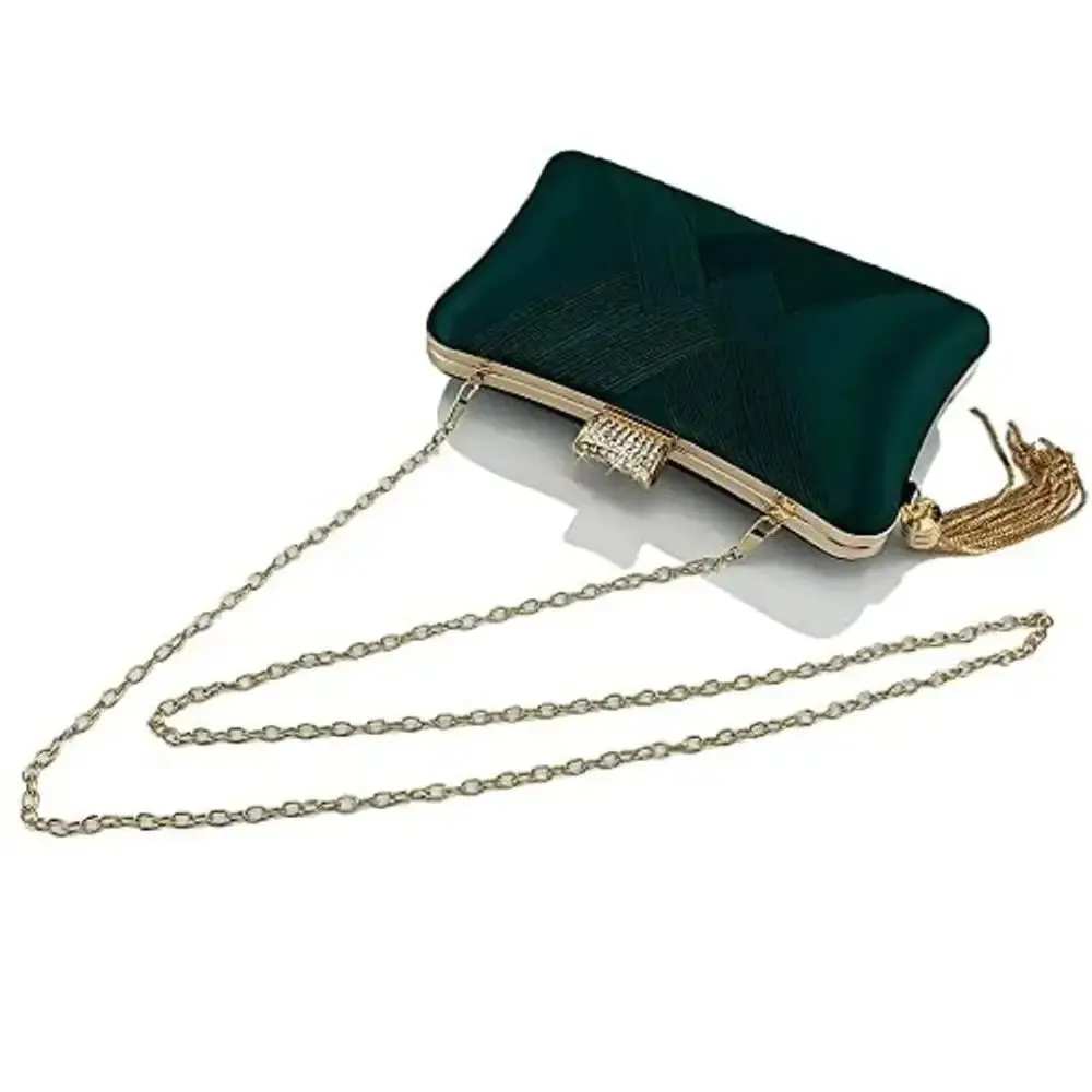 SYGA Women Clutch Bag with Chain Shoulder Strap Tassels Fashion Crossbody Bag Elegant Clutch Purse Hand Bag for Dance Wedding Evening Party Prom Bride- Dark Green