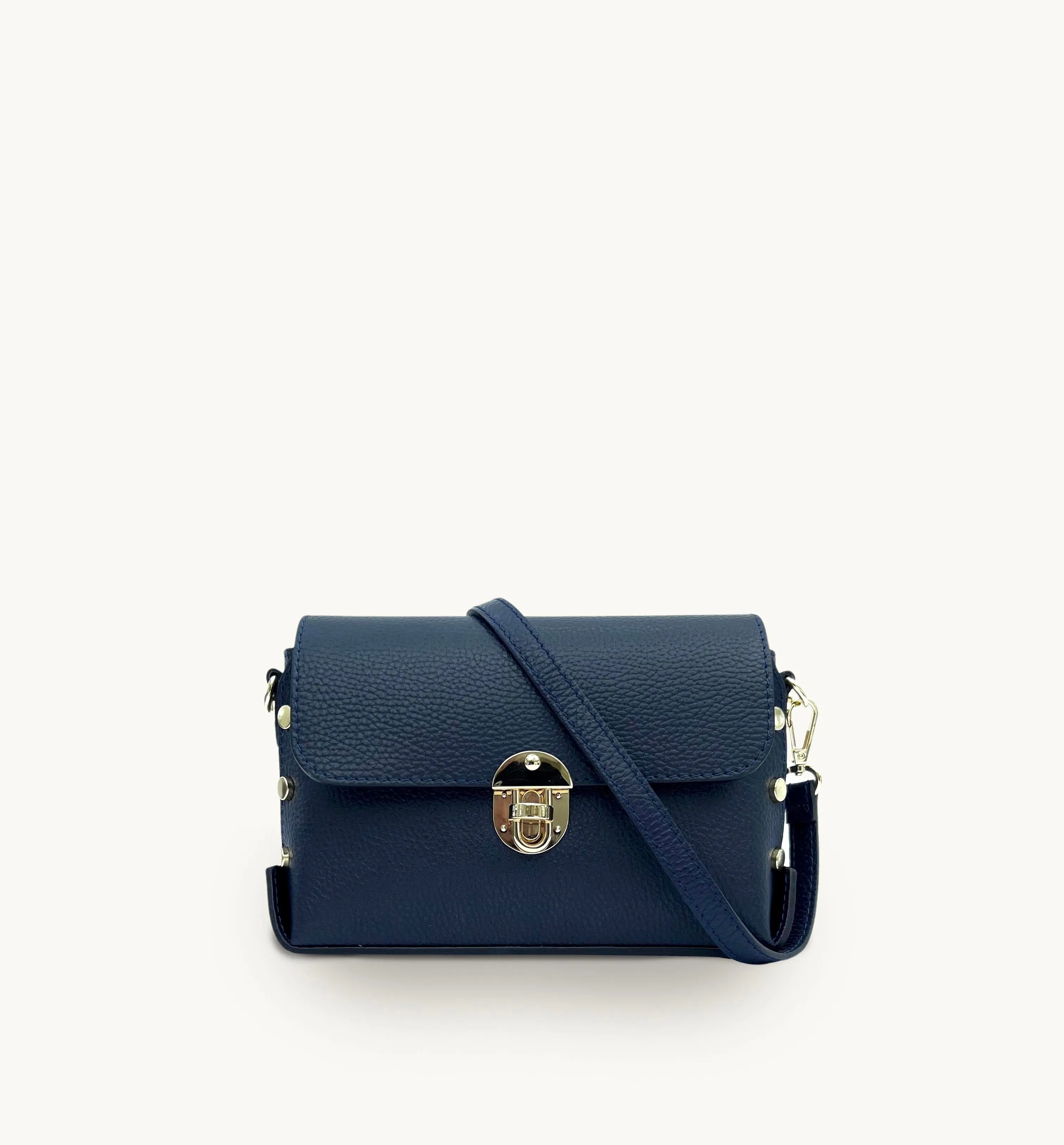 The Bloxsome Navy Leather Crossbody Bag With Gold Chain Strap