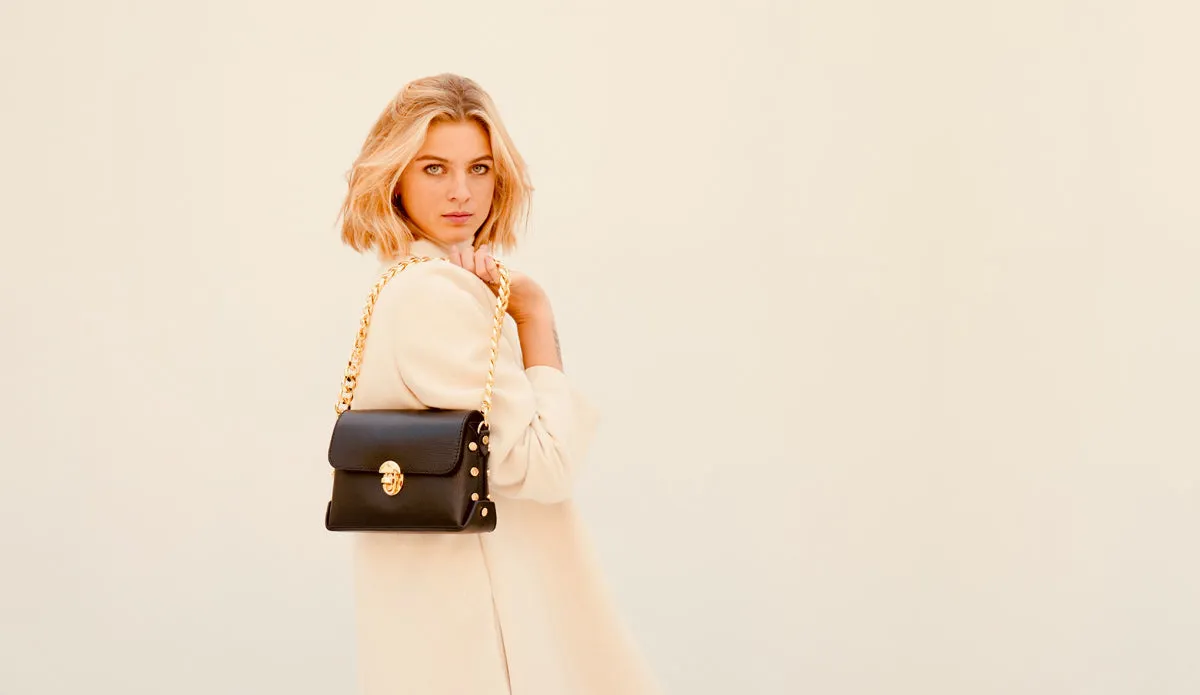 The Bloxsome Navy Leather Crossbody Bag With Gold Chain Strap