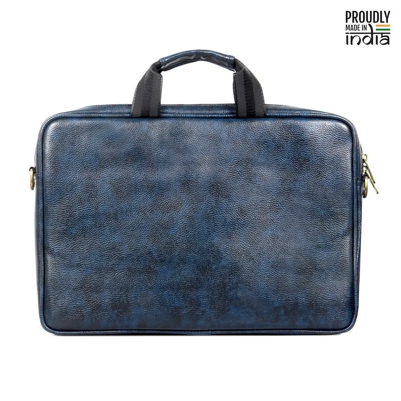 THE CLOWNFISH Divine Faux Leather 14 inch Laptop Messenger Bag Briefcase (Blue)