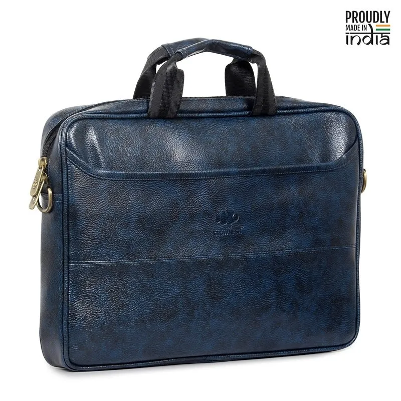 THE CLOWNFISH Divine Faux Leather 14 inch Laptop Messenger Bag Briefcase (Blue)