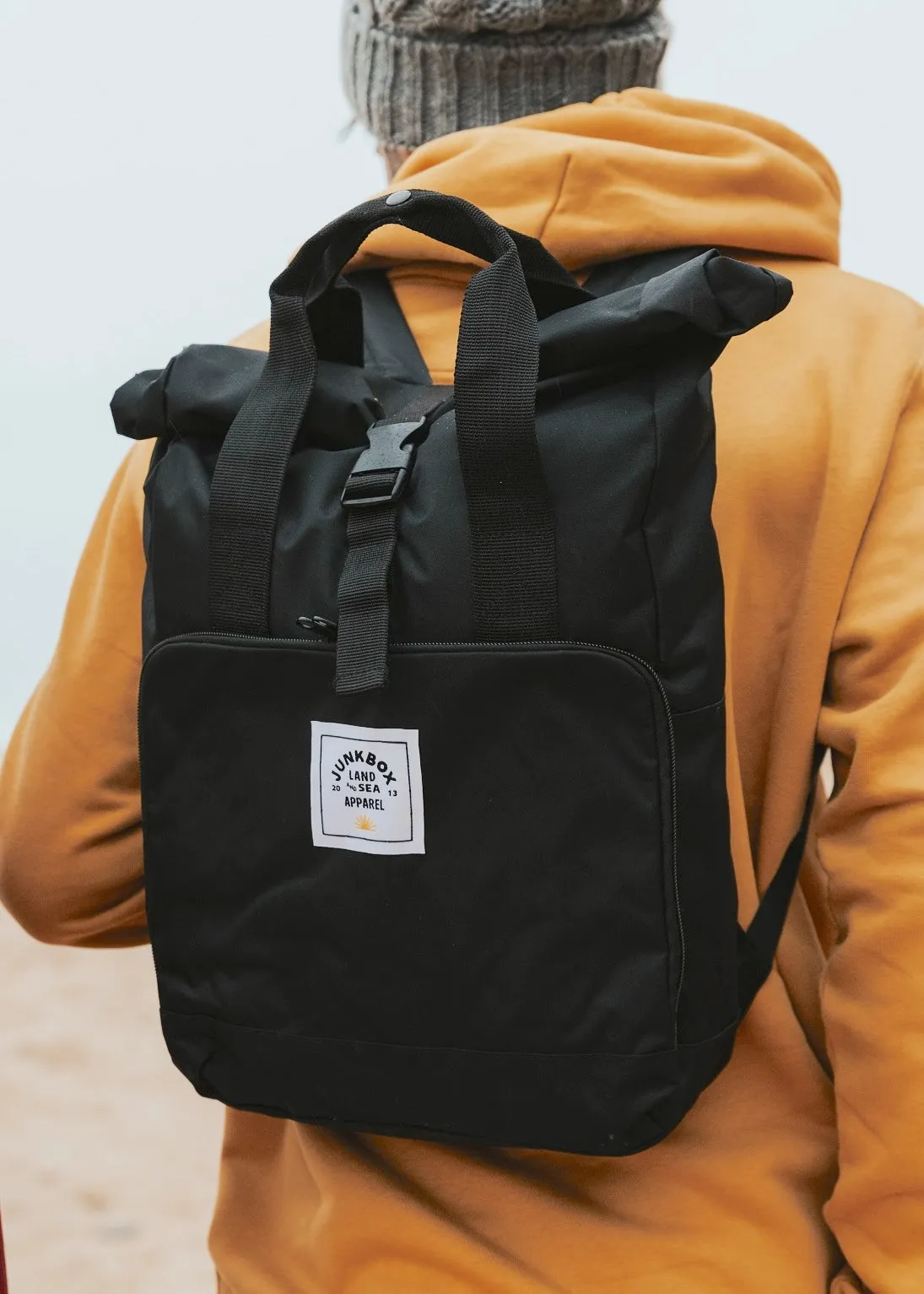 'The Everyday' Recycled Roll-Top Backpack in Black