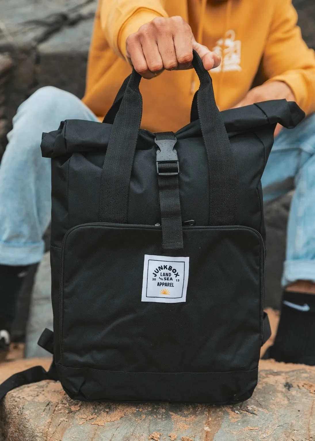 'The Everyday' Recycled Roll-Top Backpack in Black