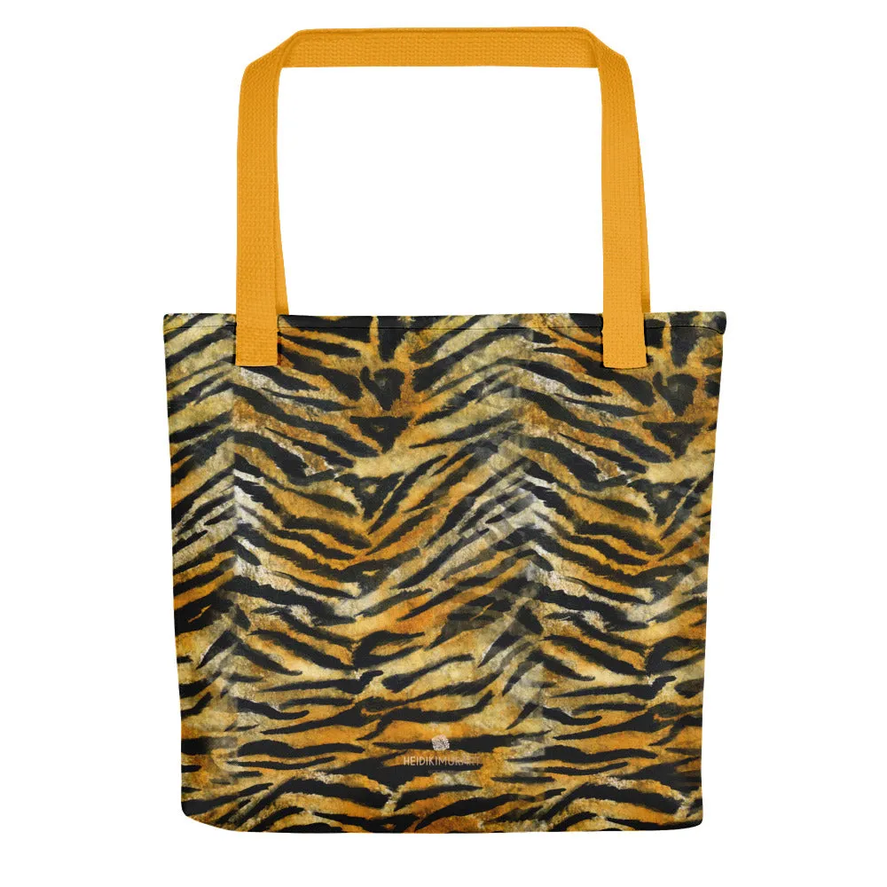 Tiger Stripe Print Tote Bag, Animal Print Pattern 15" x 15" Market Tote Bag - Made in USA/EU