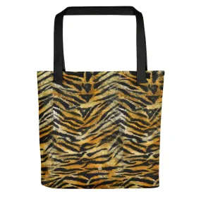 Tiger Stripe Print Tote Bag, Animal Print Pattern 15" x 15" Market Tote Bag - Made in USA/EU