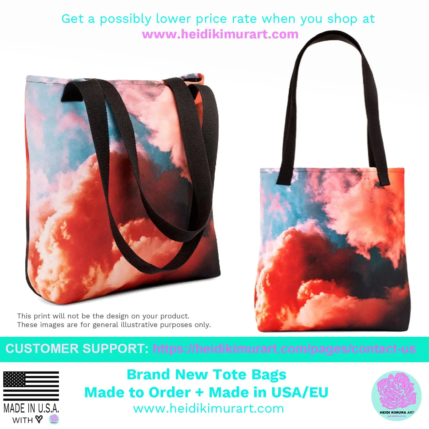 Tiger Stripe Print Tote Bag, Animal Print Pattern 15" x 15" Market Tote Bag - Made in USA/EU