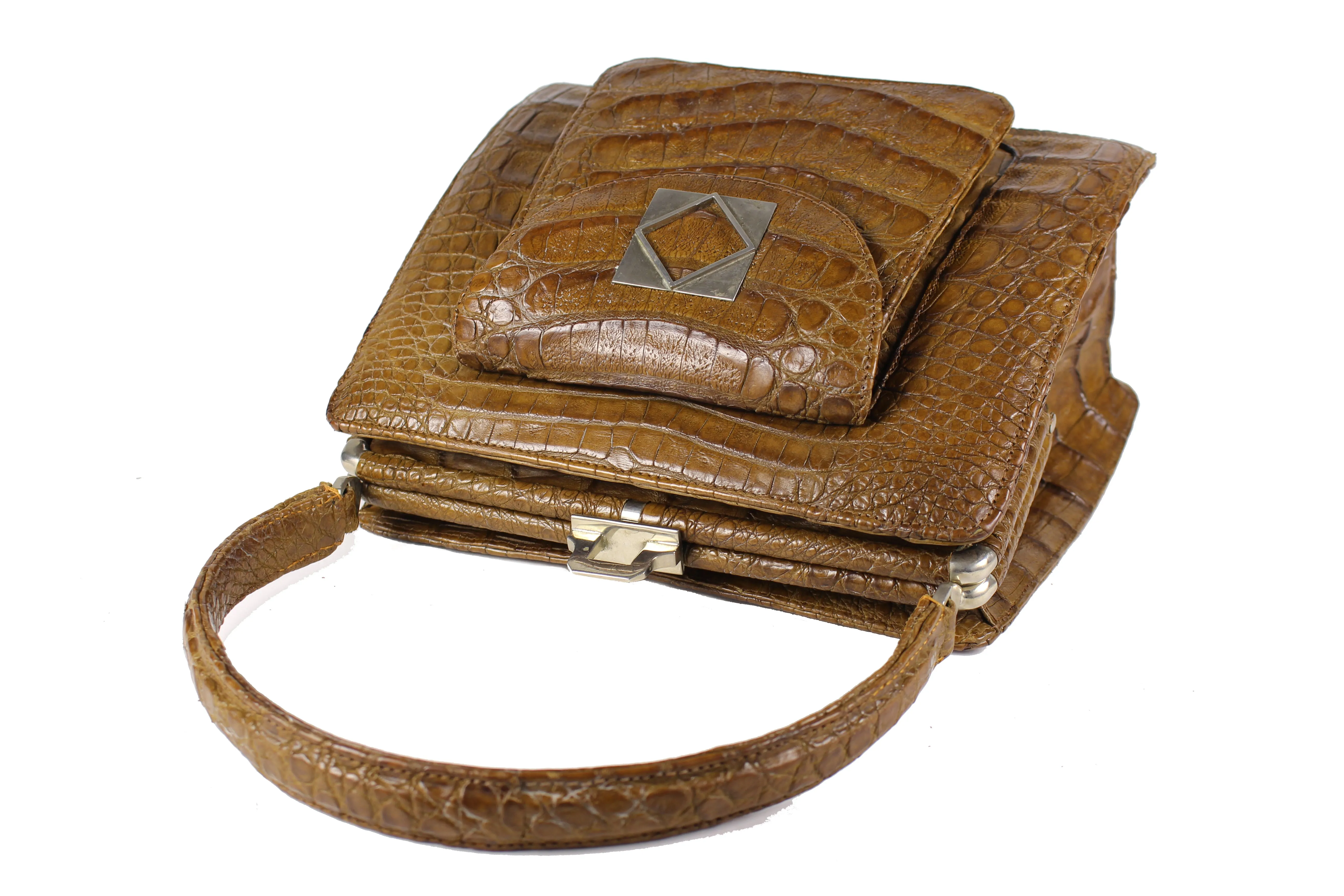 Tobacco colored crocodile handbag