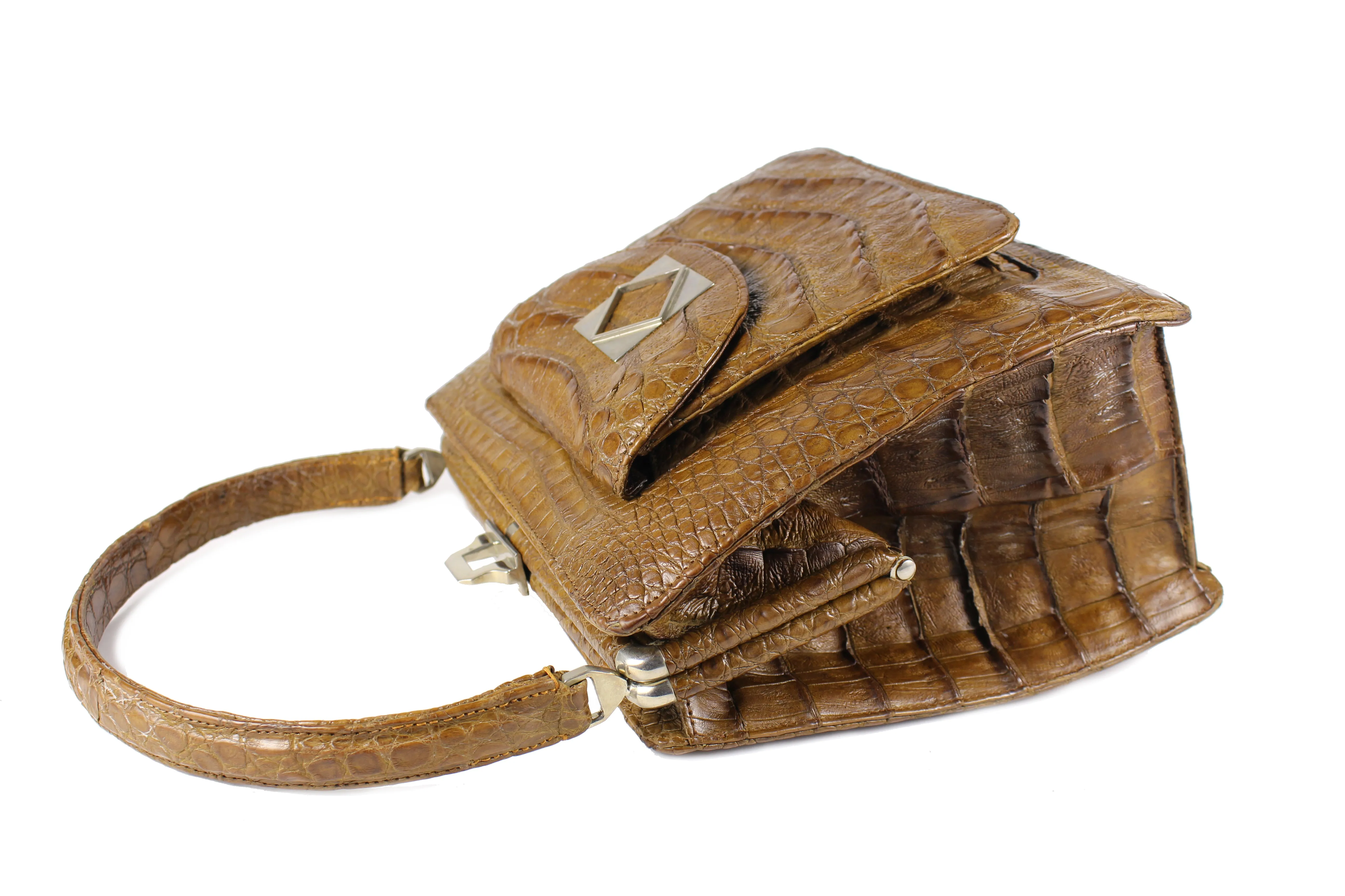 Tobacco colored crocodile handbag