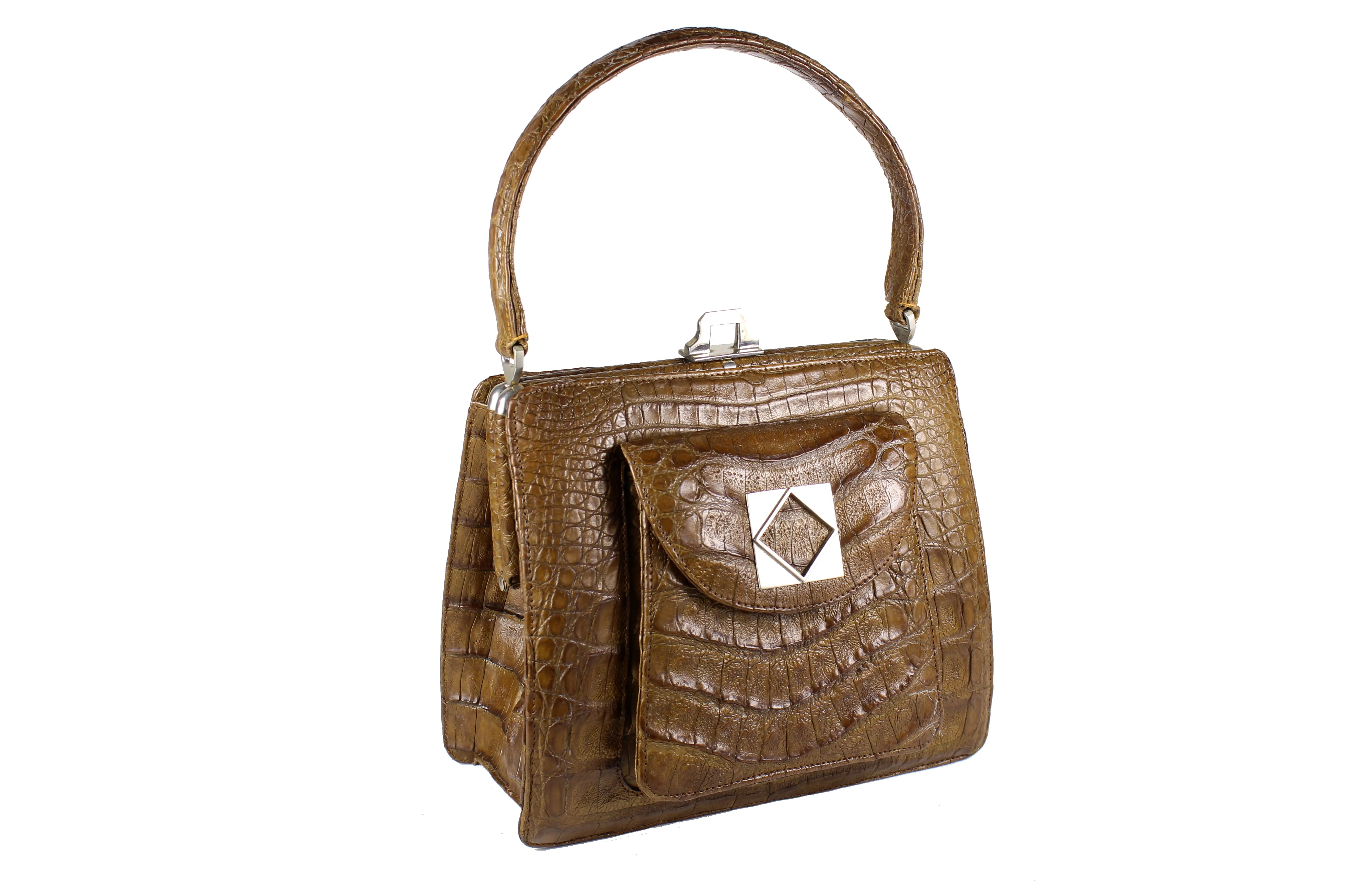 Tobacco colored crocodile handbag