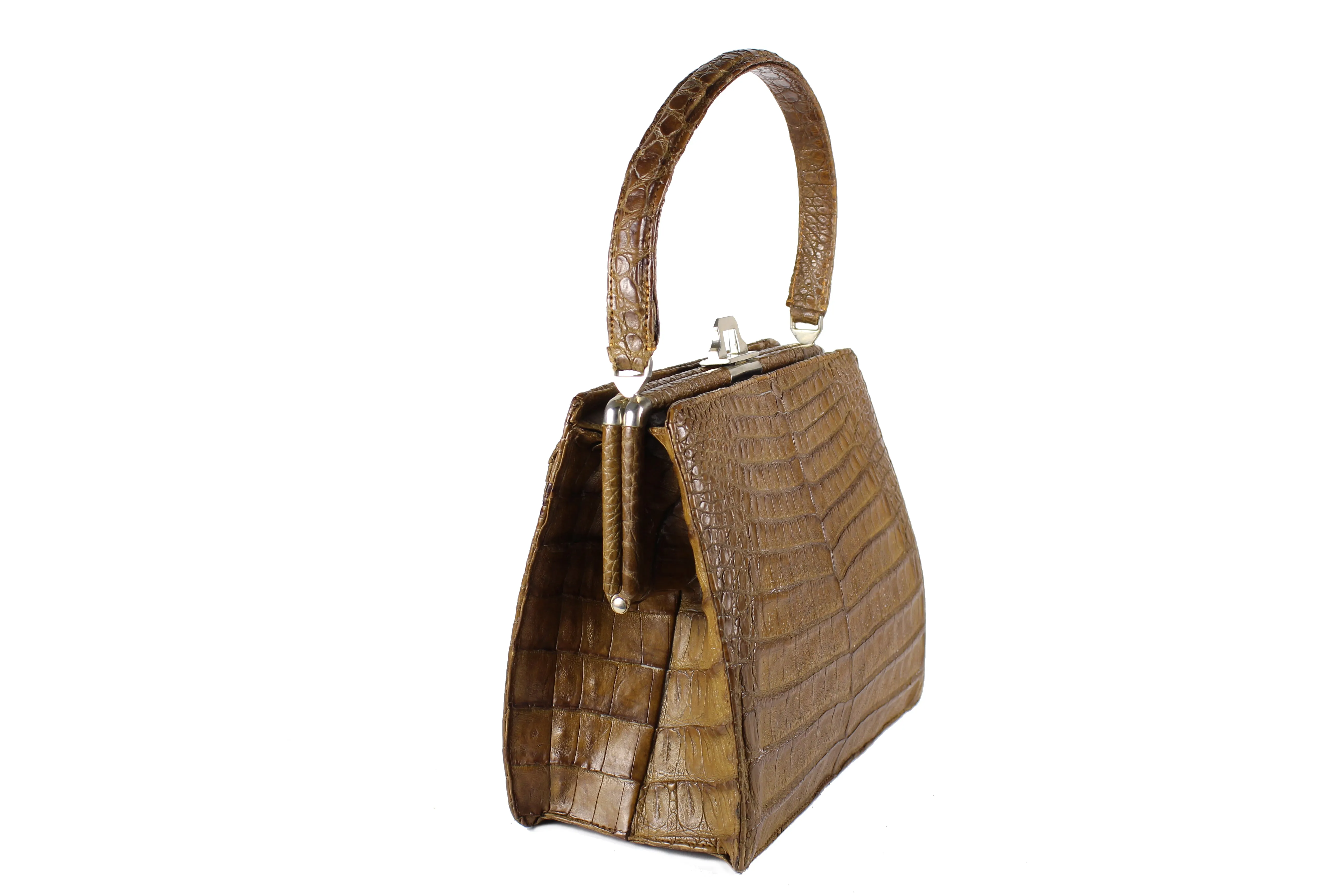 Tobacco colored crocodile handbag