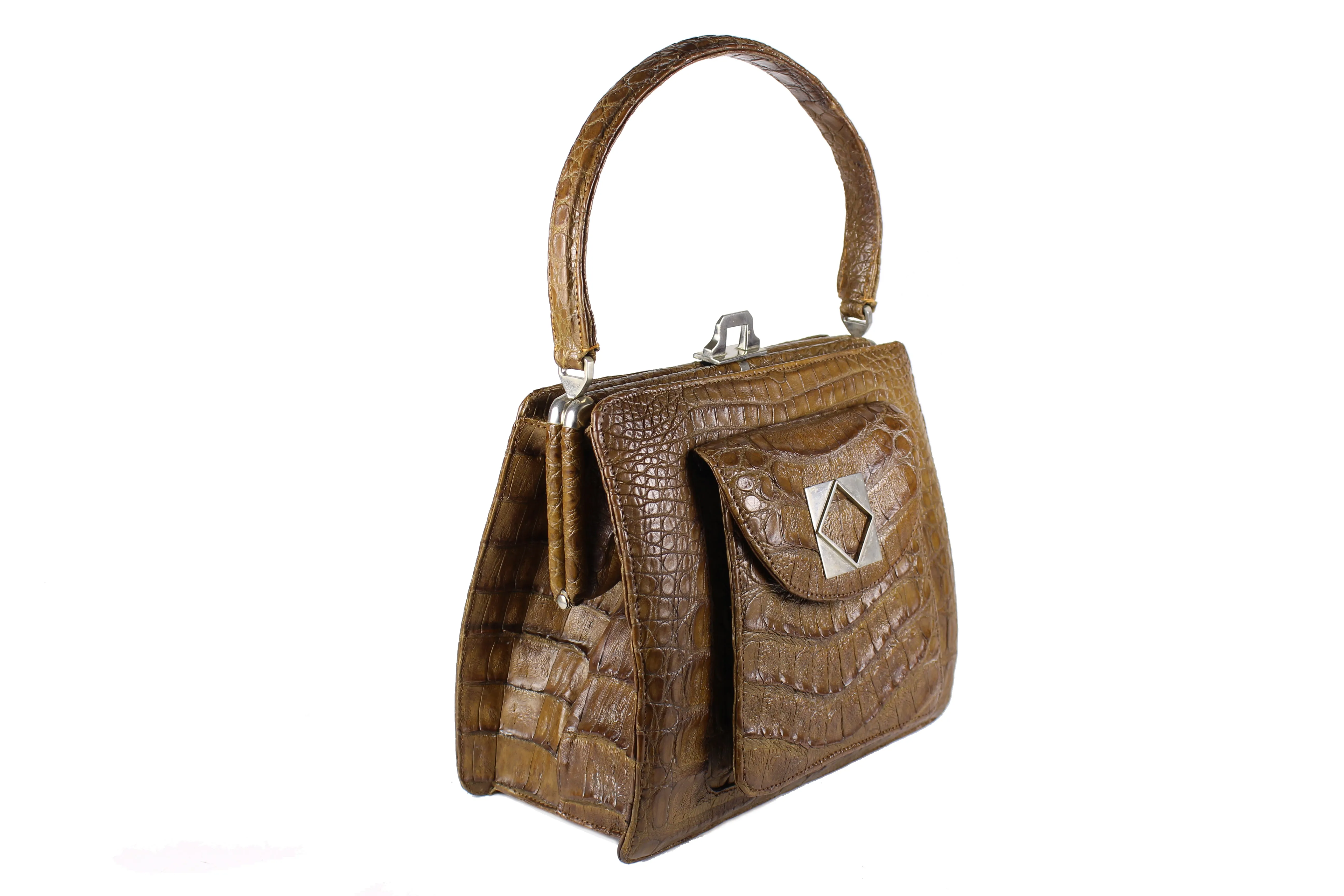 Tobacco colored crocodile handbag