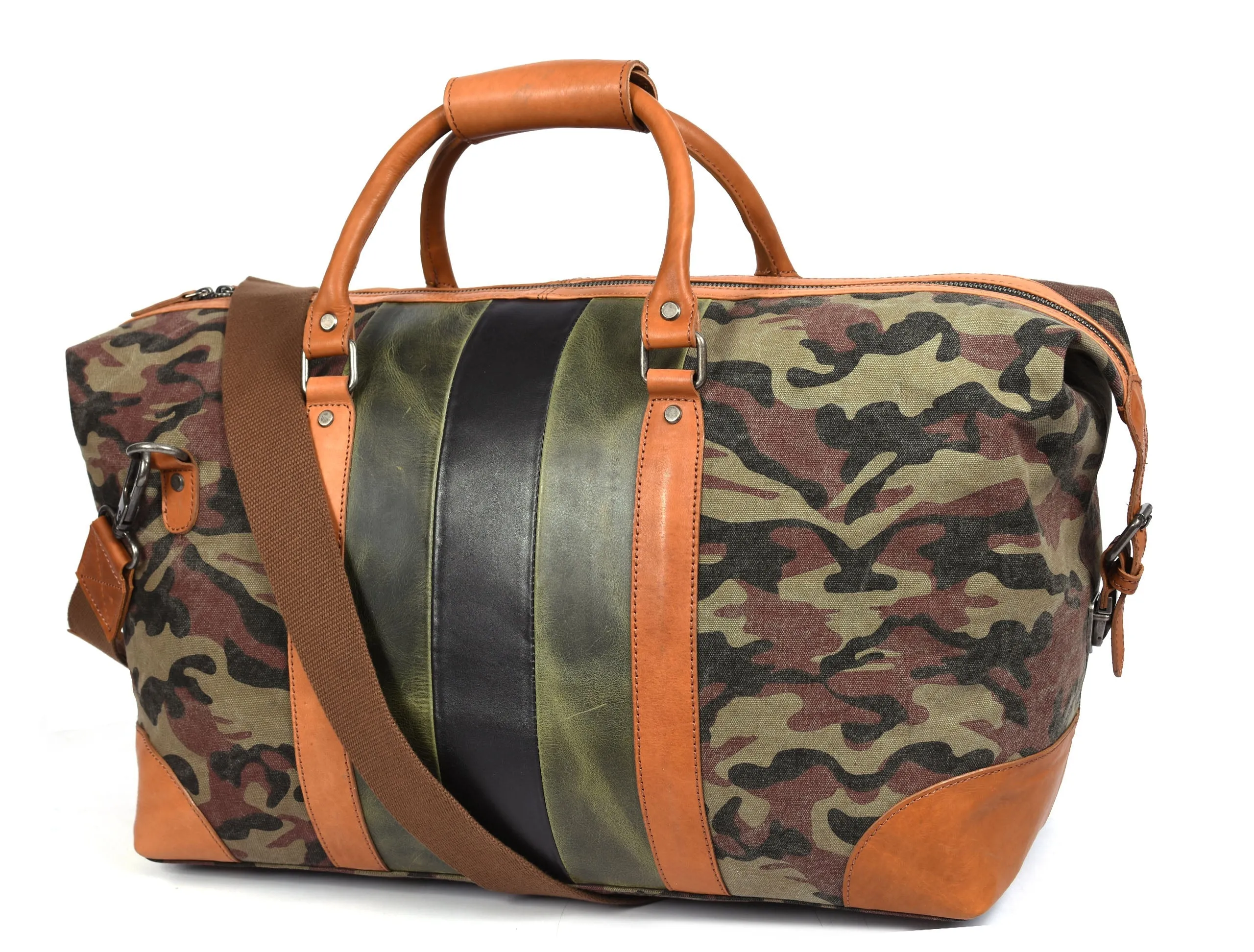 Tolredo Leather Canvas Duffel Bag - Camo Green