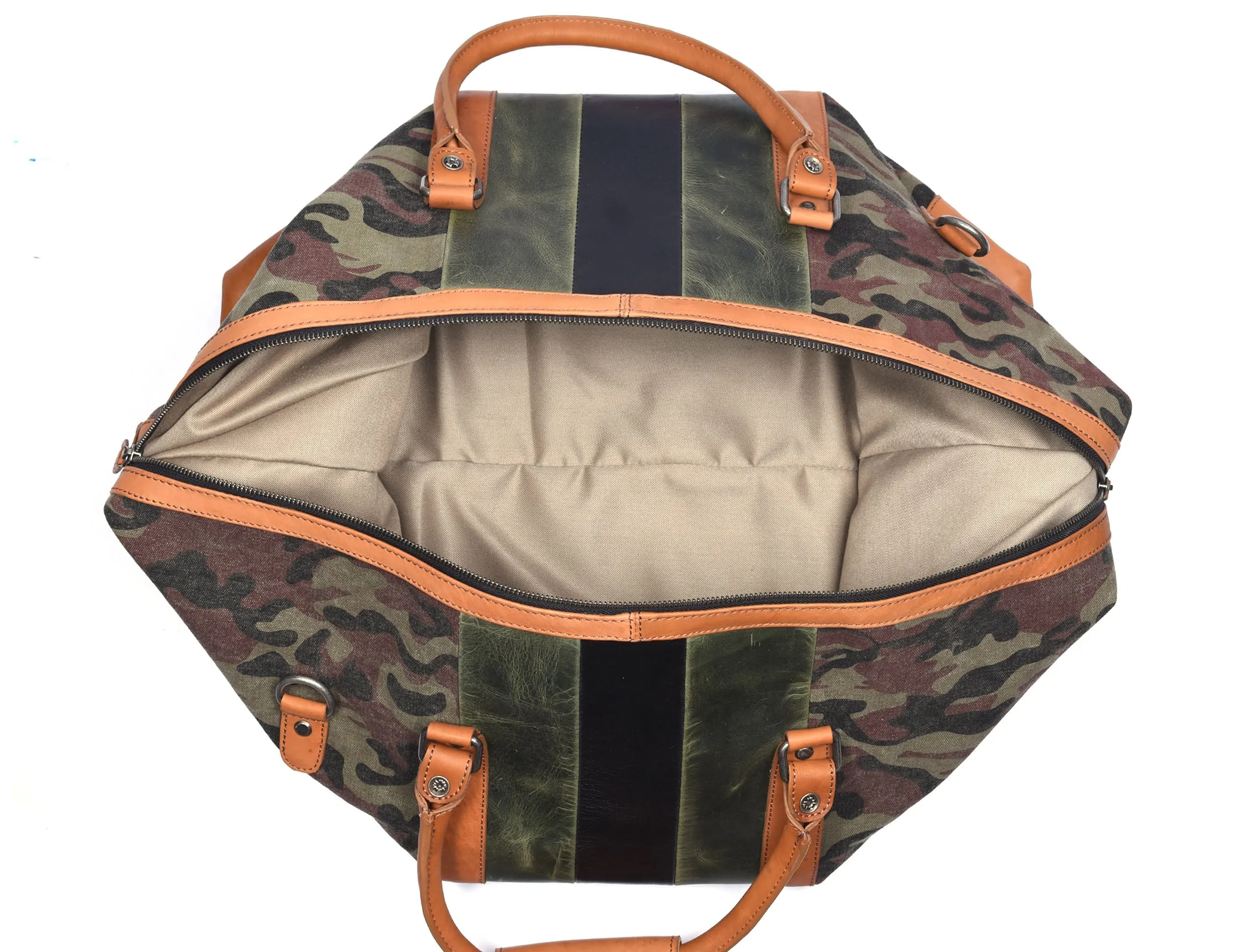 Tolredo Leather Canvas Duffel Bag - Camo Green