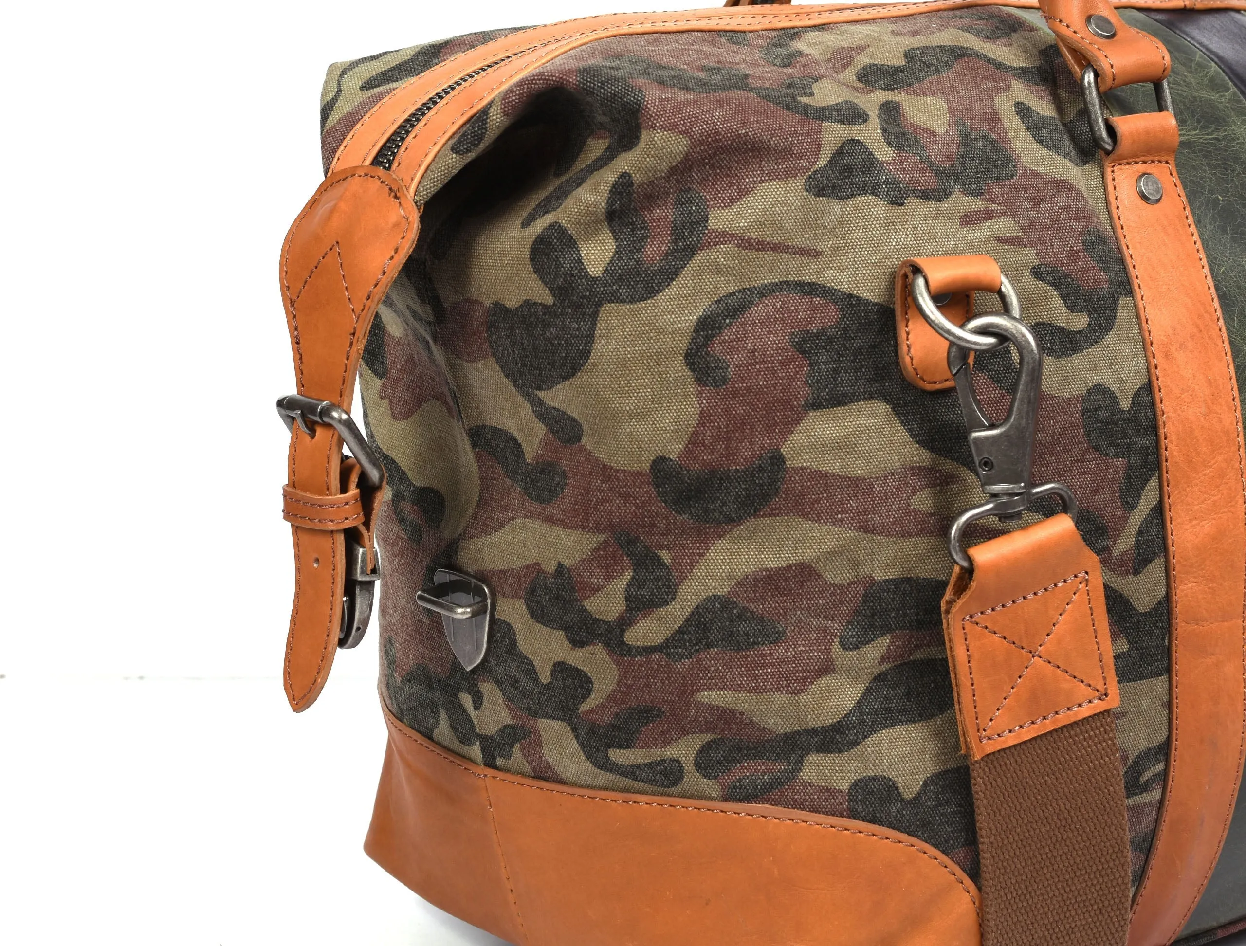 Tolredo Leather Canvas Duffel Bag - Camo Green