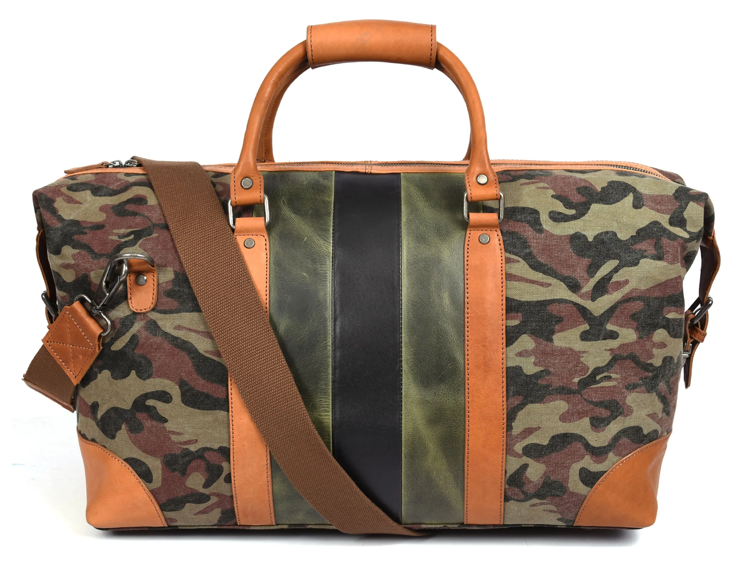 Tolredo Leather Canvas Duffel Bag - Camo Green