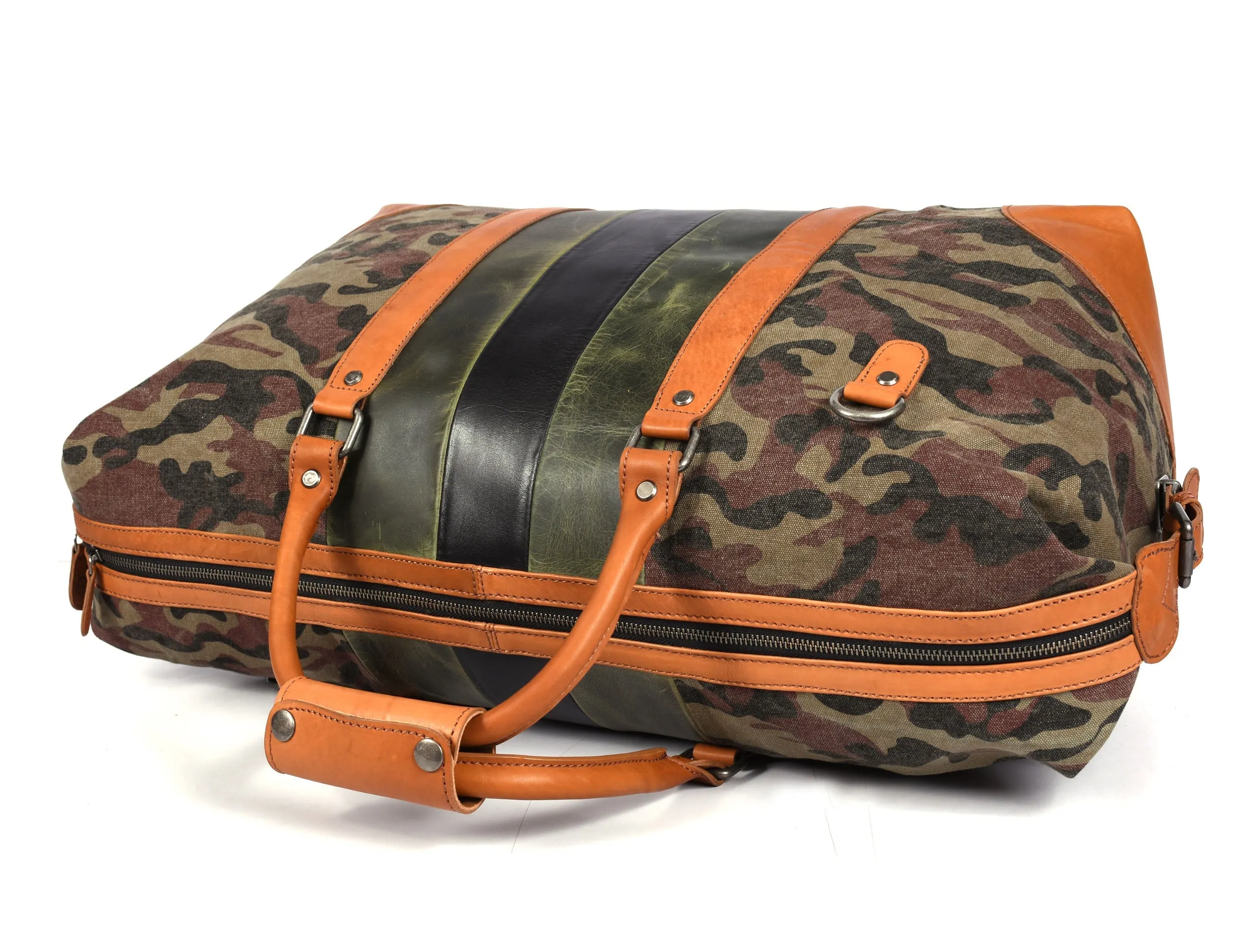 Tolredo Leather Canvas Duffel Bag - Camo Green