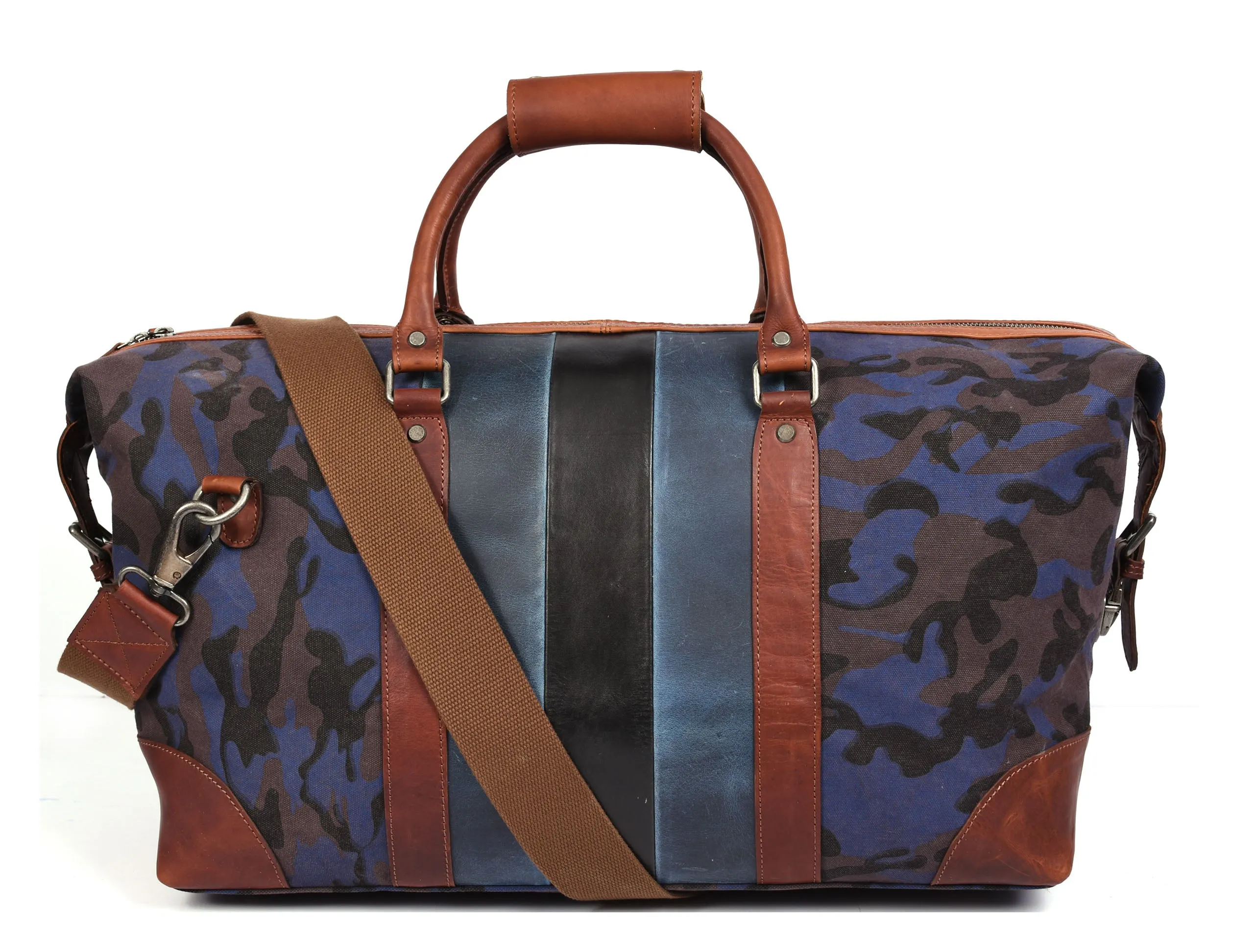 Tolredo Leather Canvas Duffel Bag - Camo Green