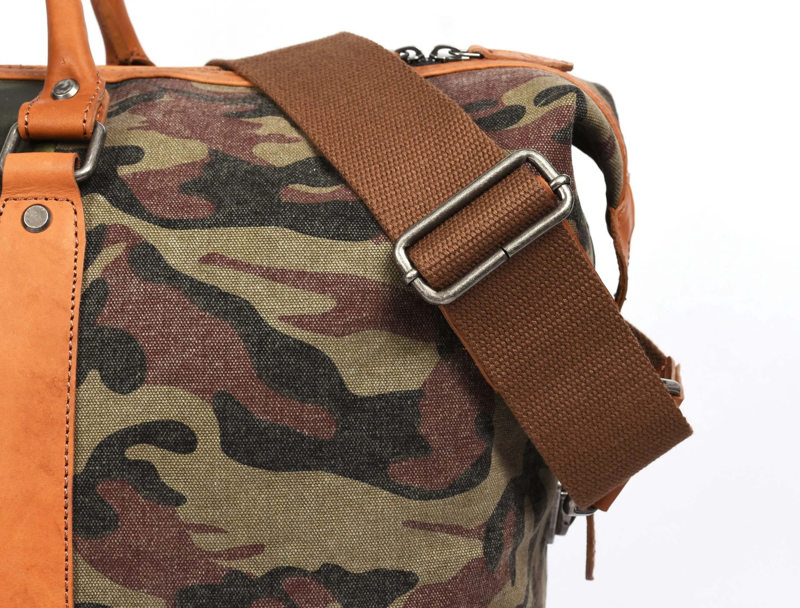 Tolredo Leather Canvas Duffel Bag - Camo Green