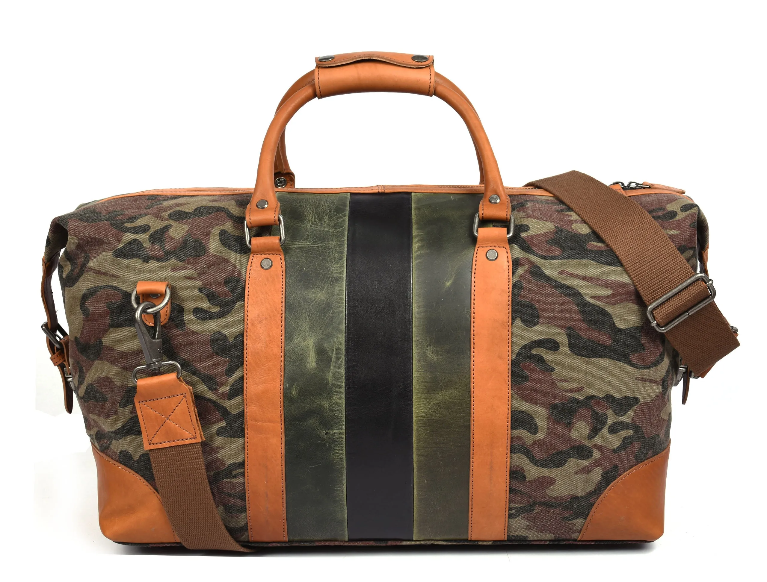 Tolredo Leather Canvas Duffel Bag - Camo Green