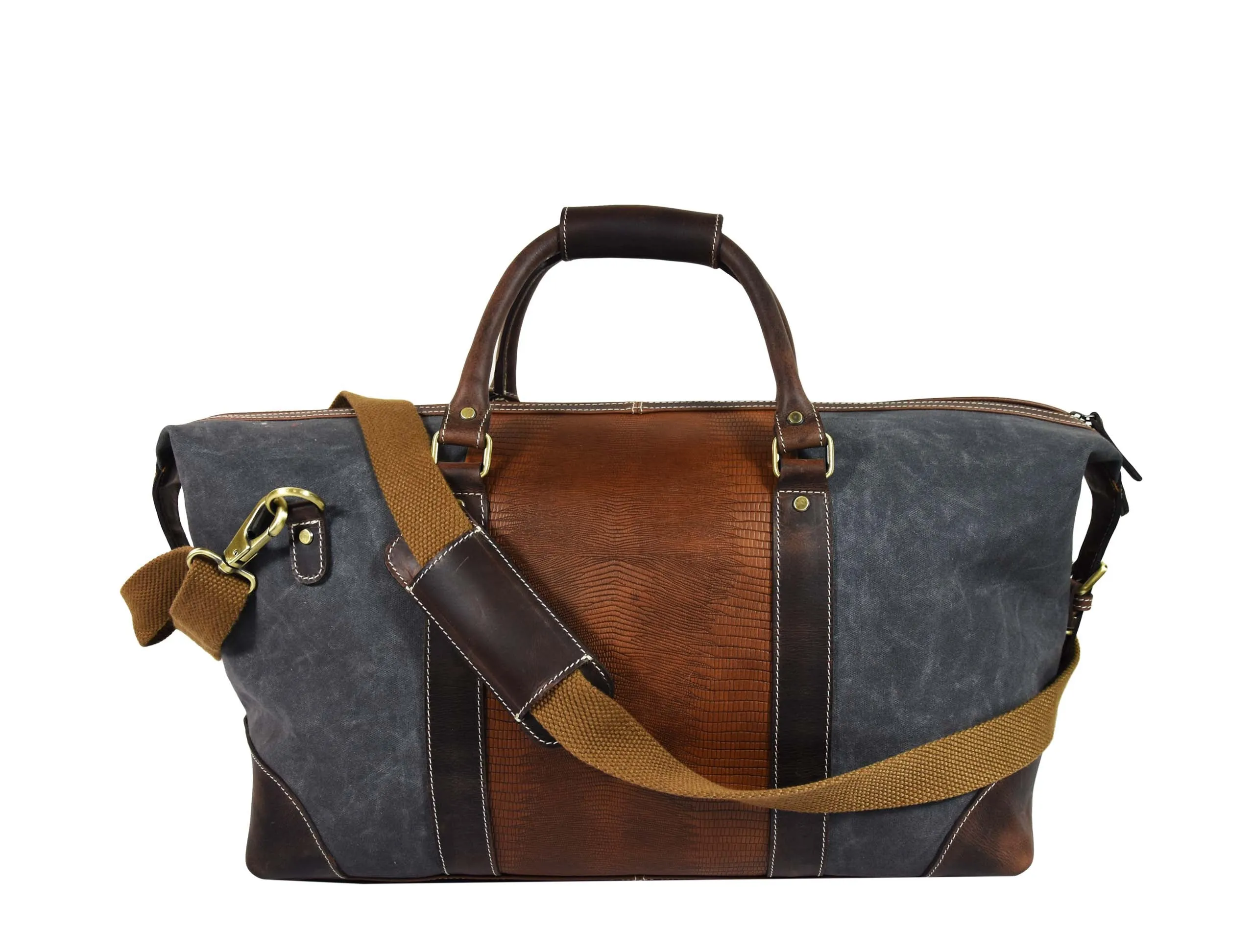 Tolredo Leather Canvas Duffel Bag - Camo Green