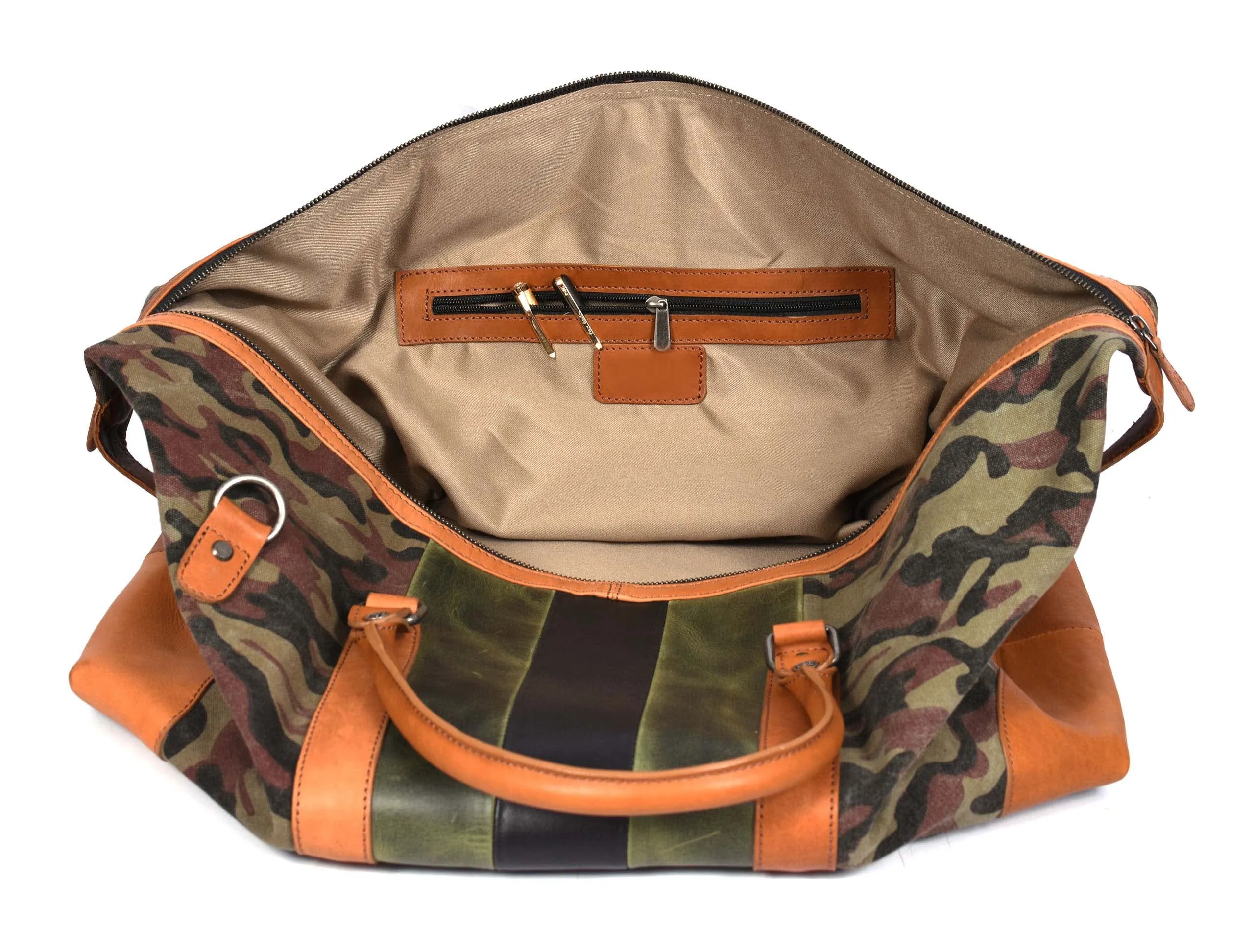 Tolredo Leather Canvas Duffel Bag - Camo Green