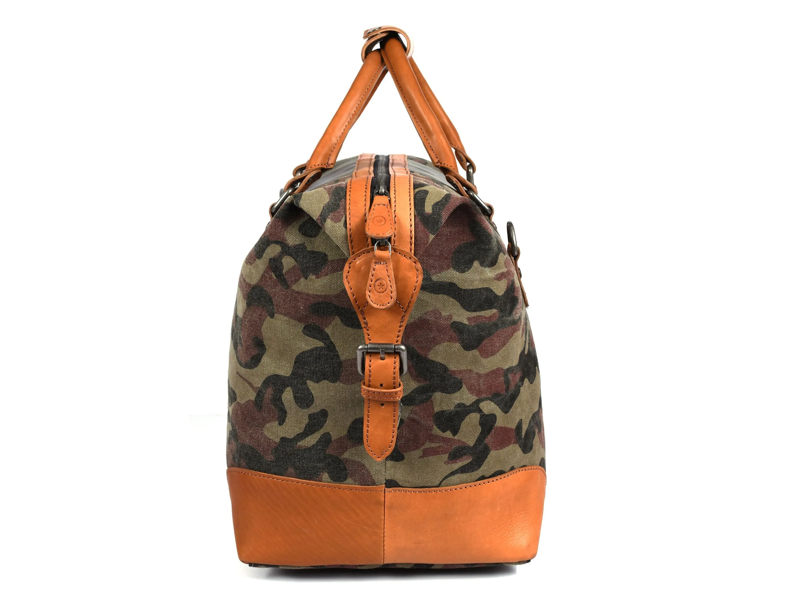 Tolredo Leather Canvas Duffel Bag - Camo Green