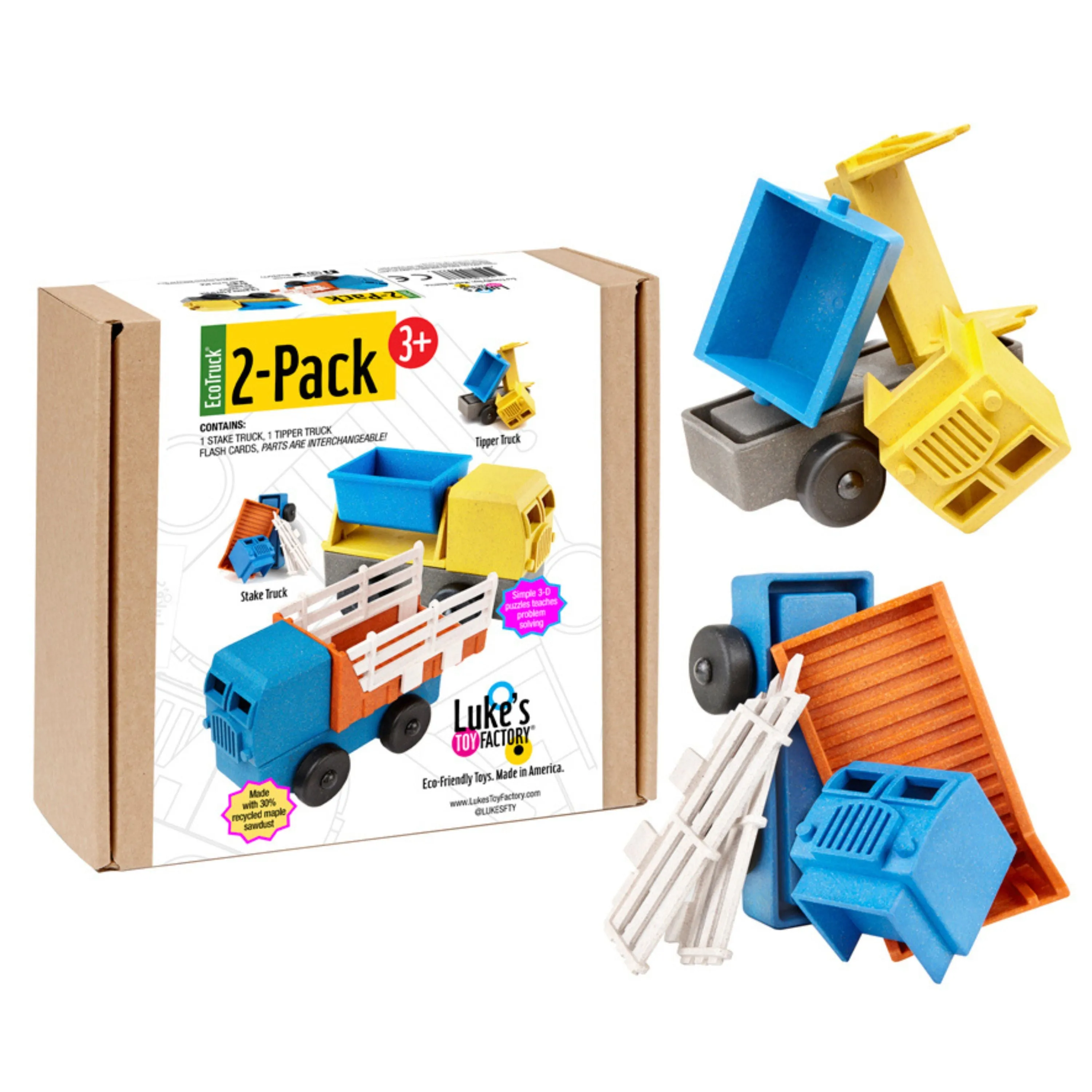 Toy Truck Play Set - 2 Pack of Stake & Tipper Truck Toys