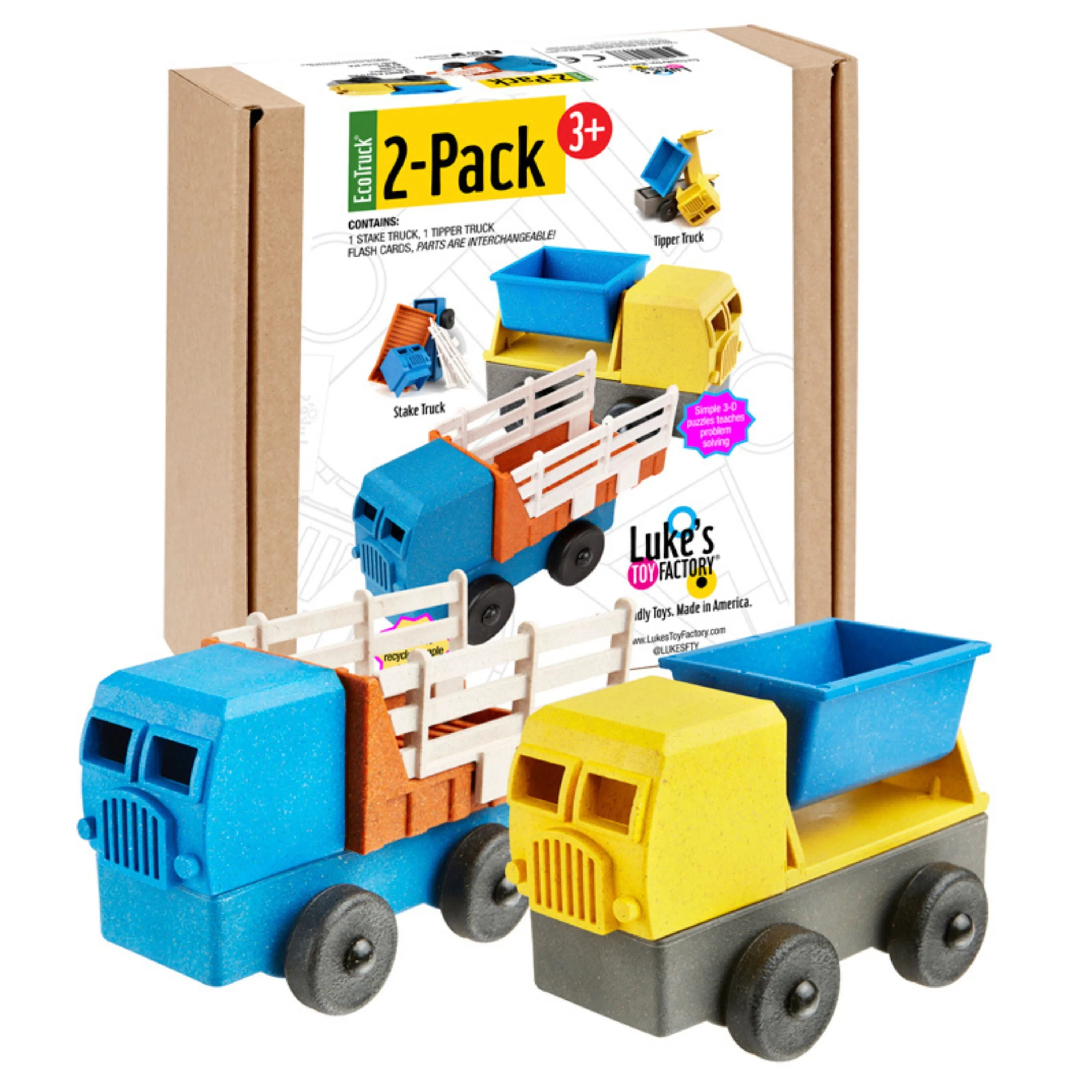 Toy Truck Play Set - 2 Pack of Stake & Tipper Truck Toys