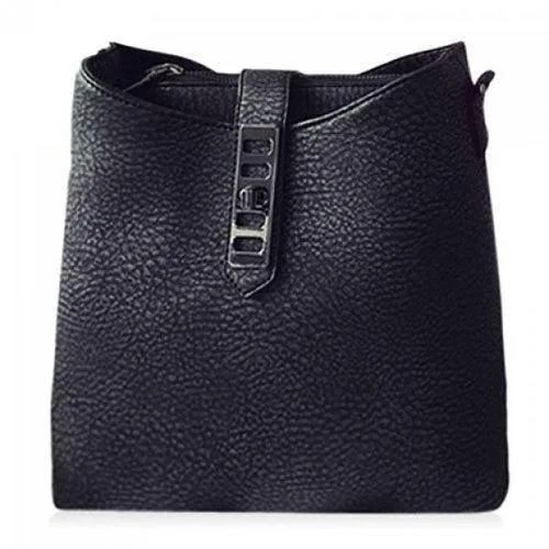 Trendy Solid Color and PU Leather Design Shoulder Bag For Women - Black