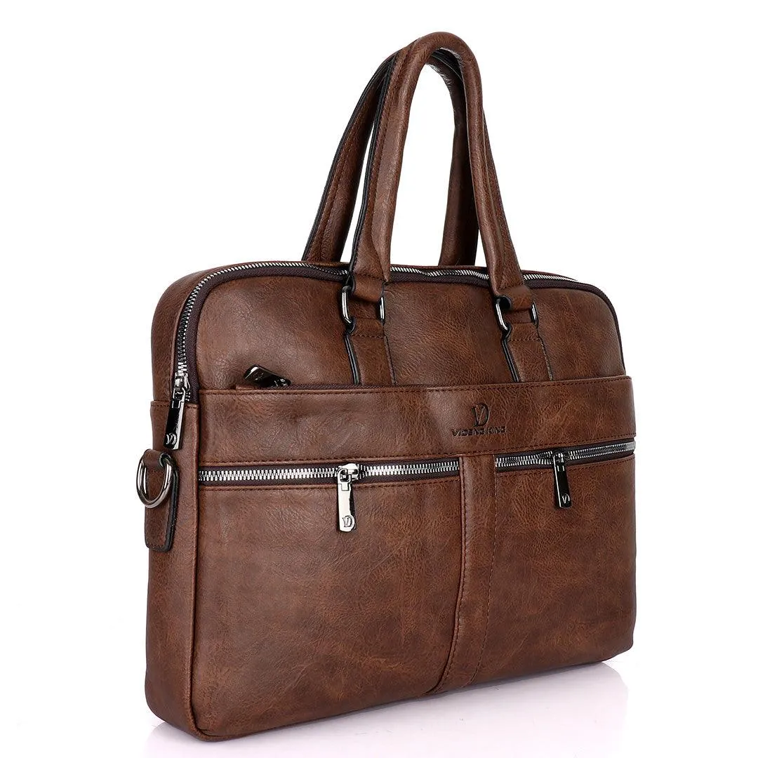 Videng King 2.0 Men's Authentic Leather Laptop Bag- Brown