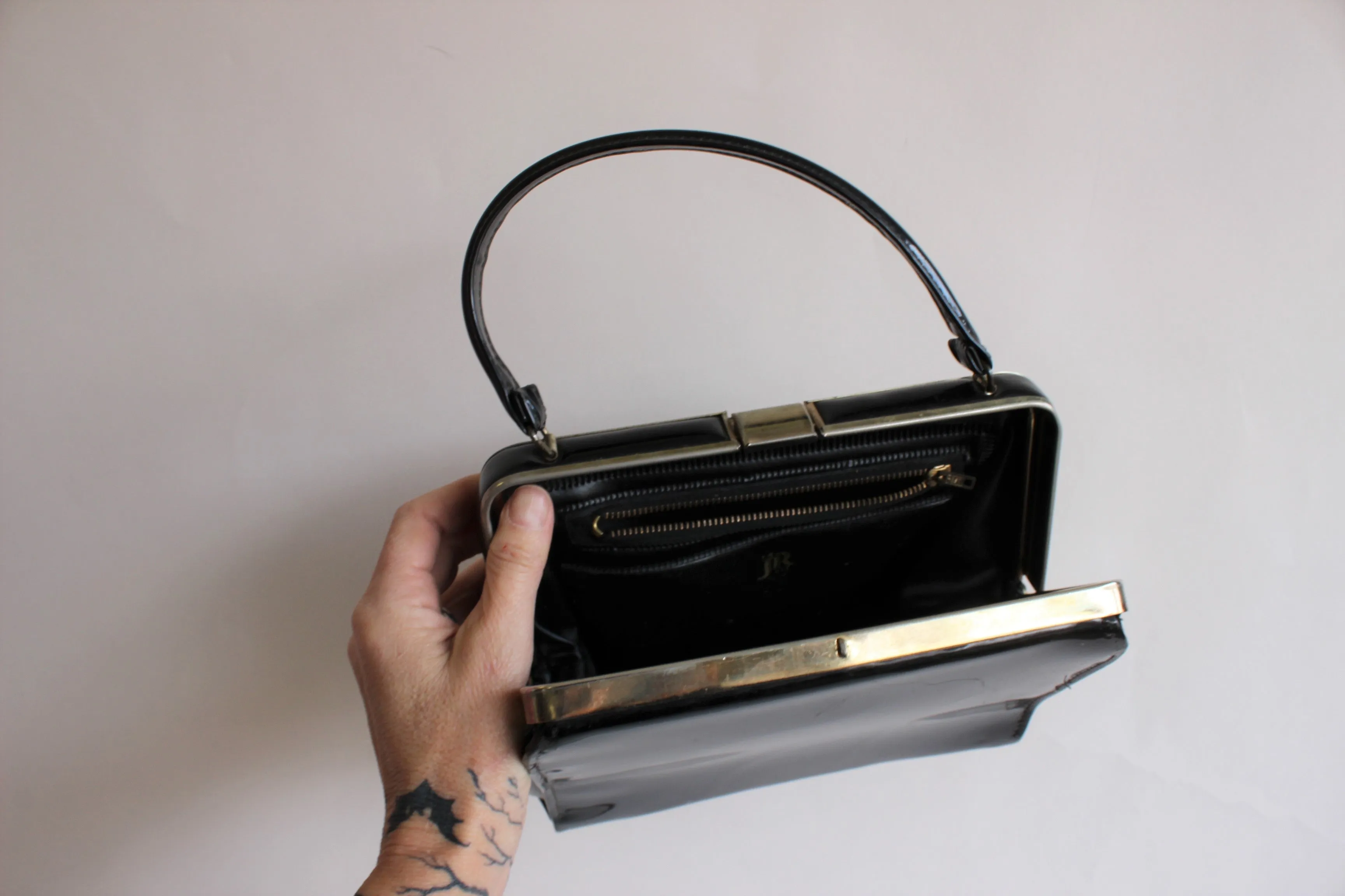 Vintage 1960s Black Patent Leather Purse, JR USA