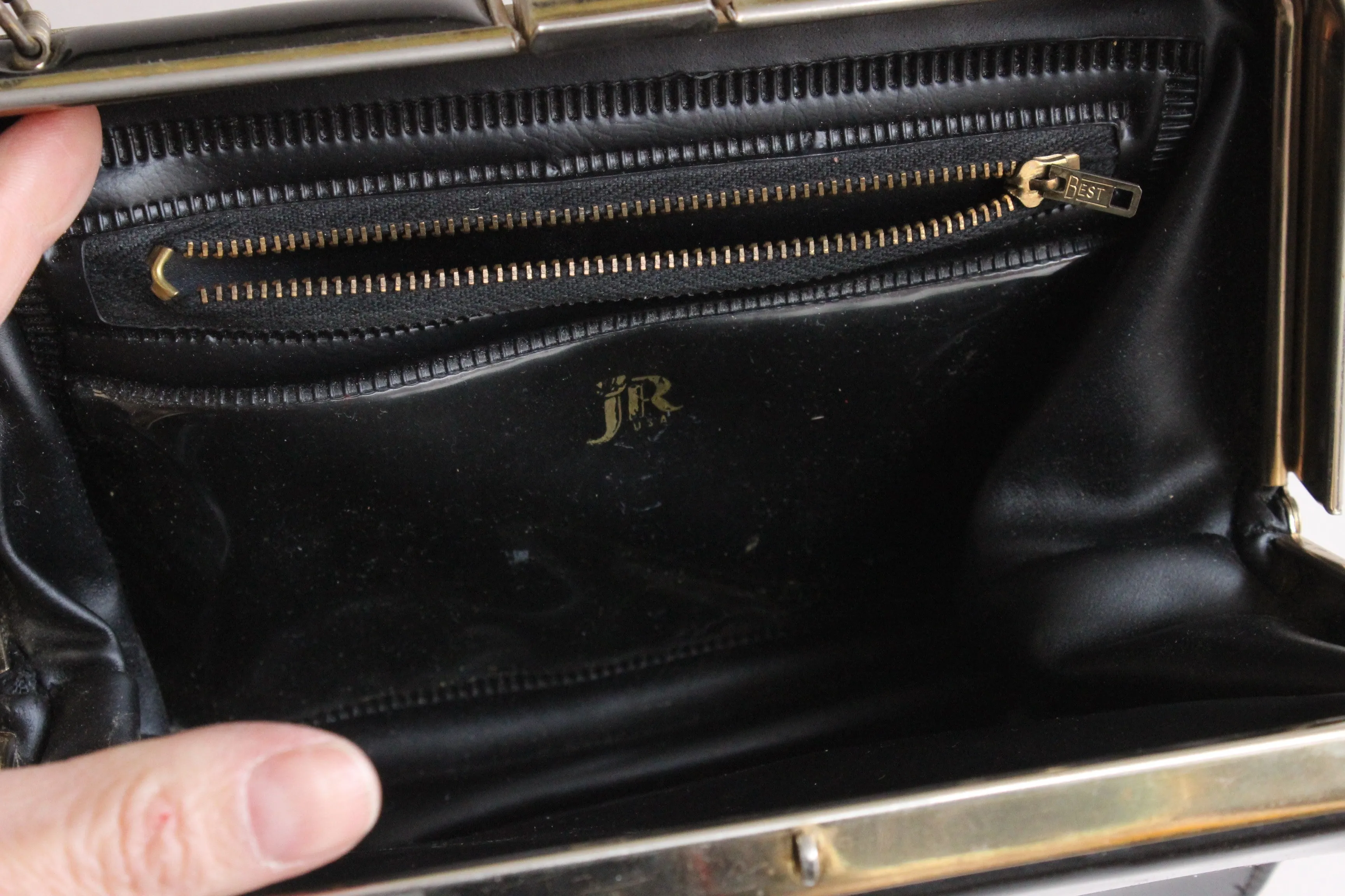 Vintage 1960s Black Patent Leather Purse, JR USA