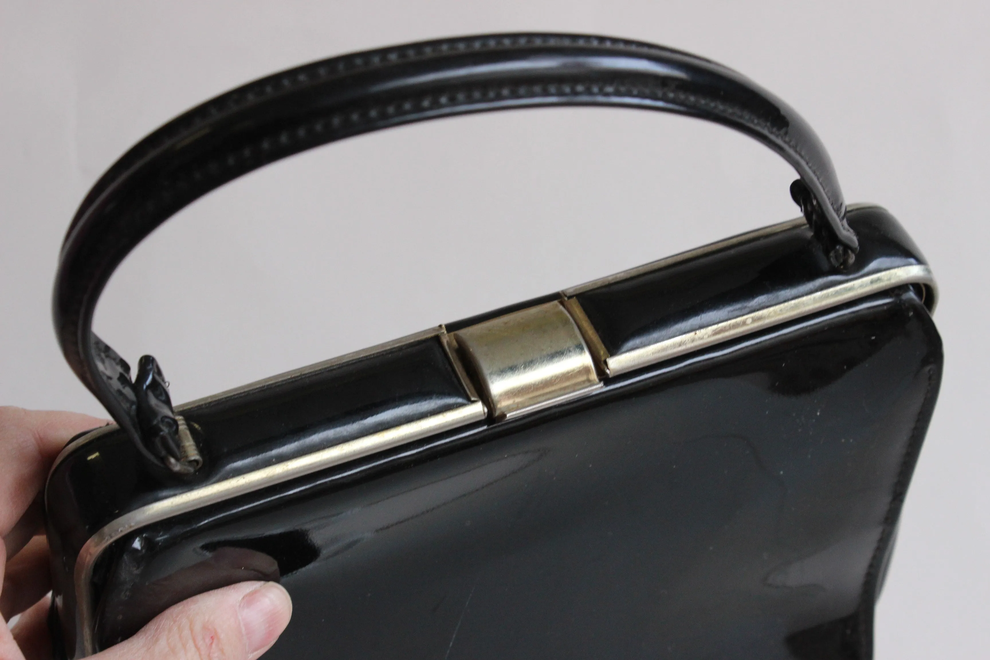 Vintage 1960s Black Patent Leather Purse, JR USA