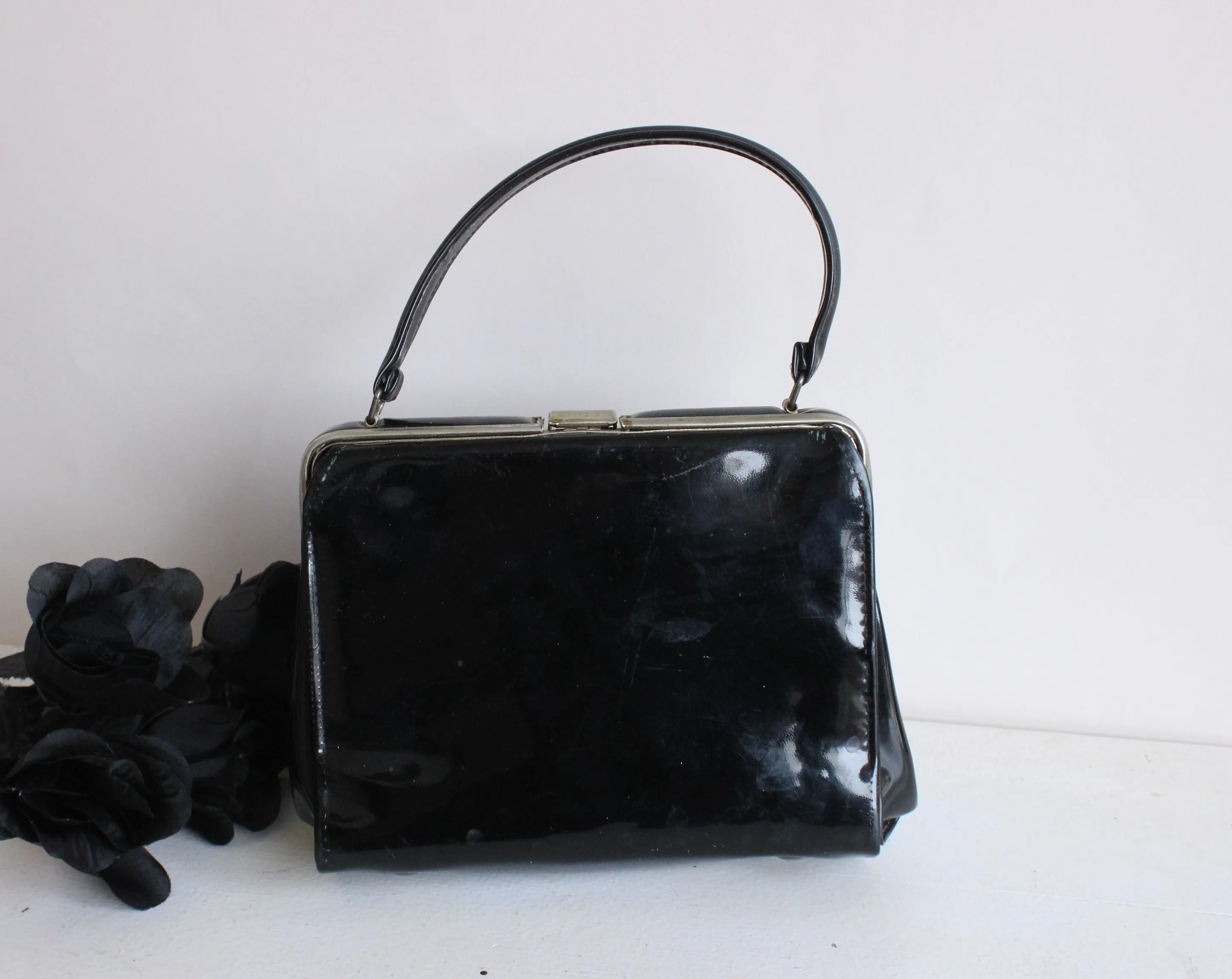 Vintage 1960s Black Patent Leather Purse, JR USA