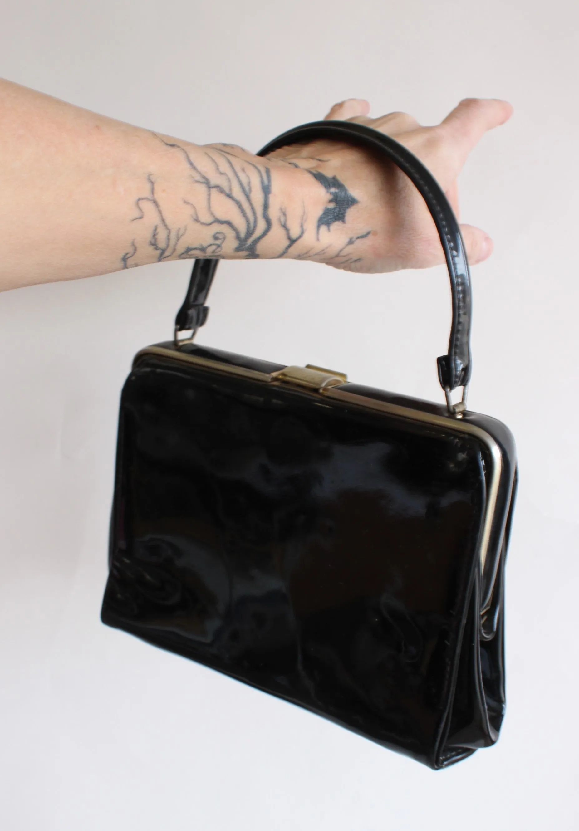 Vintage 1960s Black Patent Leather Purse, JR USA