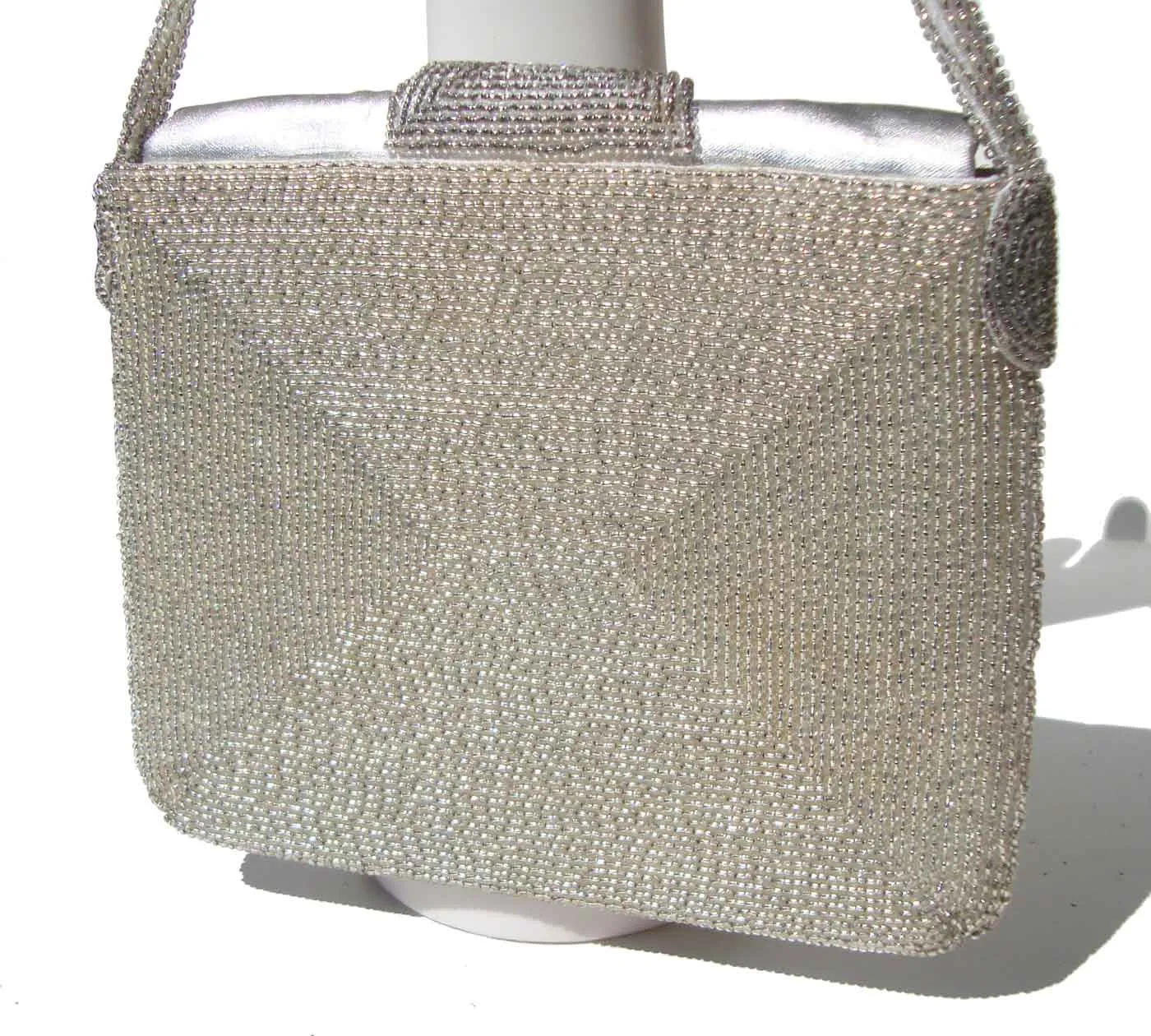 Vintage 60s Silver Bag Leather & Beaded Cocktail Purse