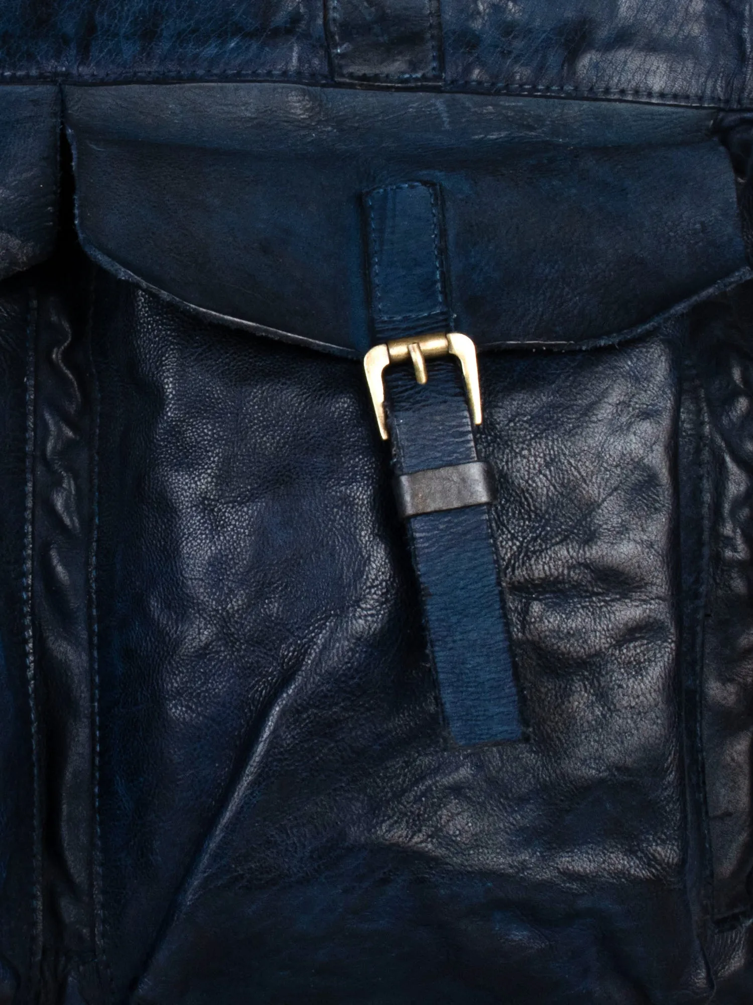 Vintage Navy Blue Leather Laptop Bag With Front Pocket For Men & Women