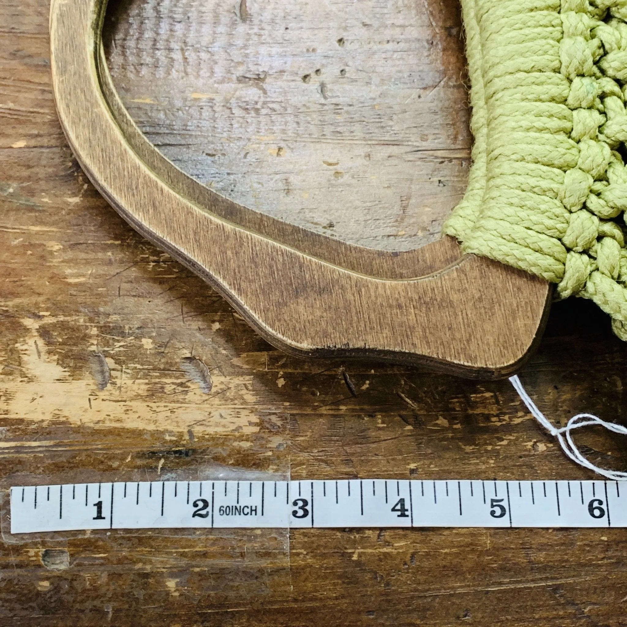 Vintage Olive Green Macrame Bag with Wooden Handles. Perfect Summer Purse.