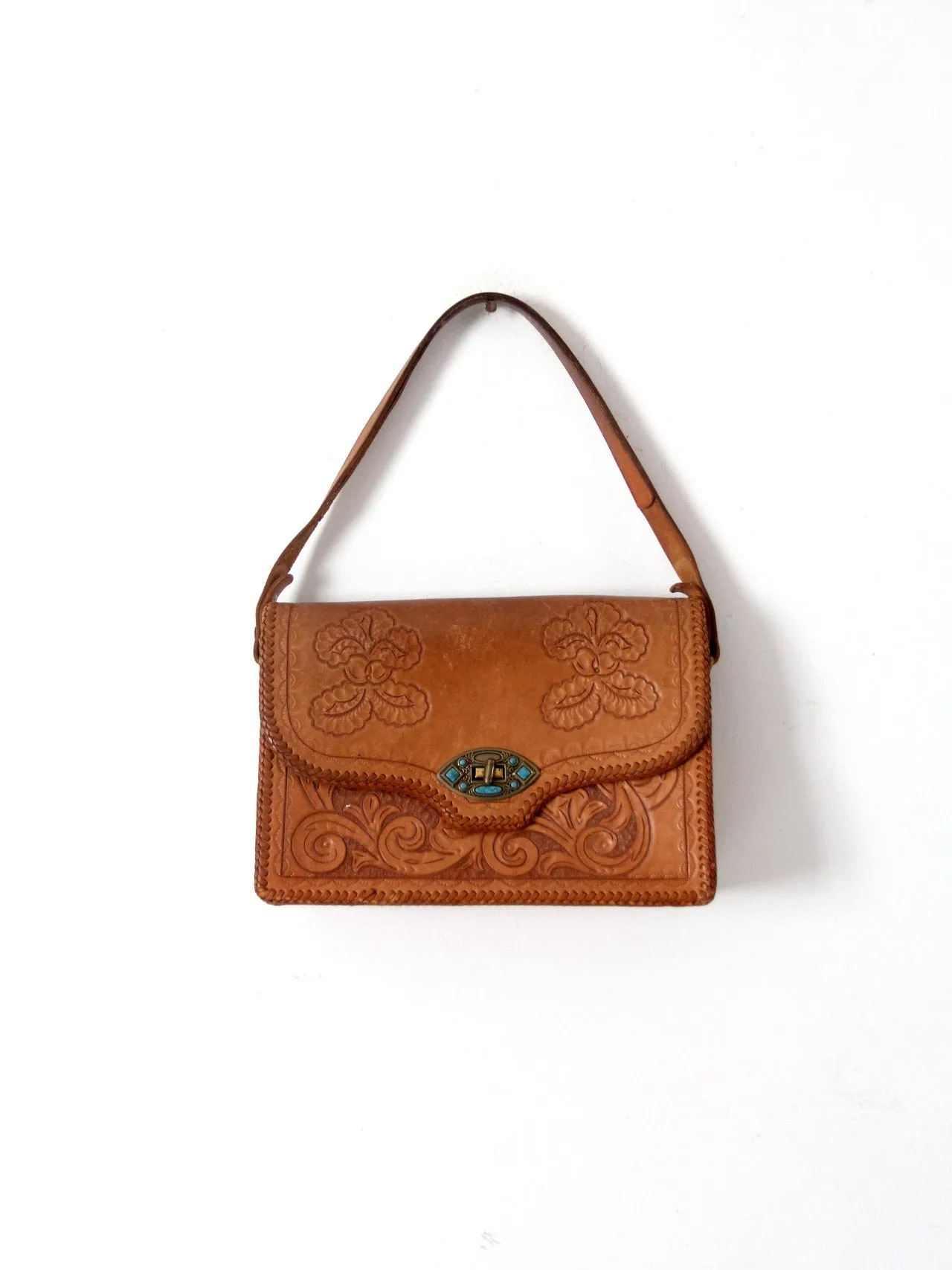 vintage southwestern tooled leather bag