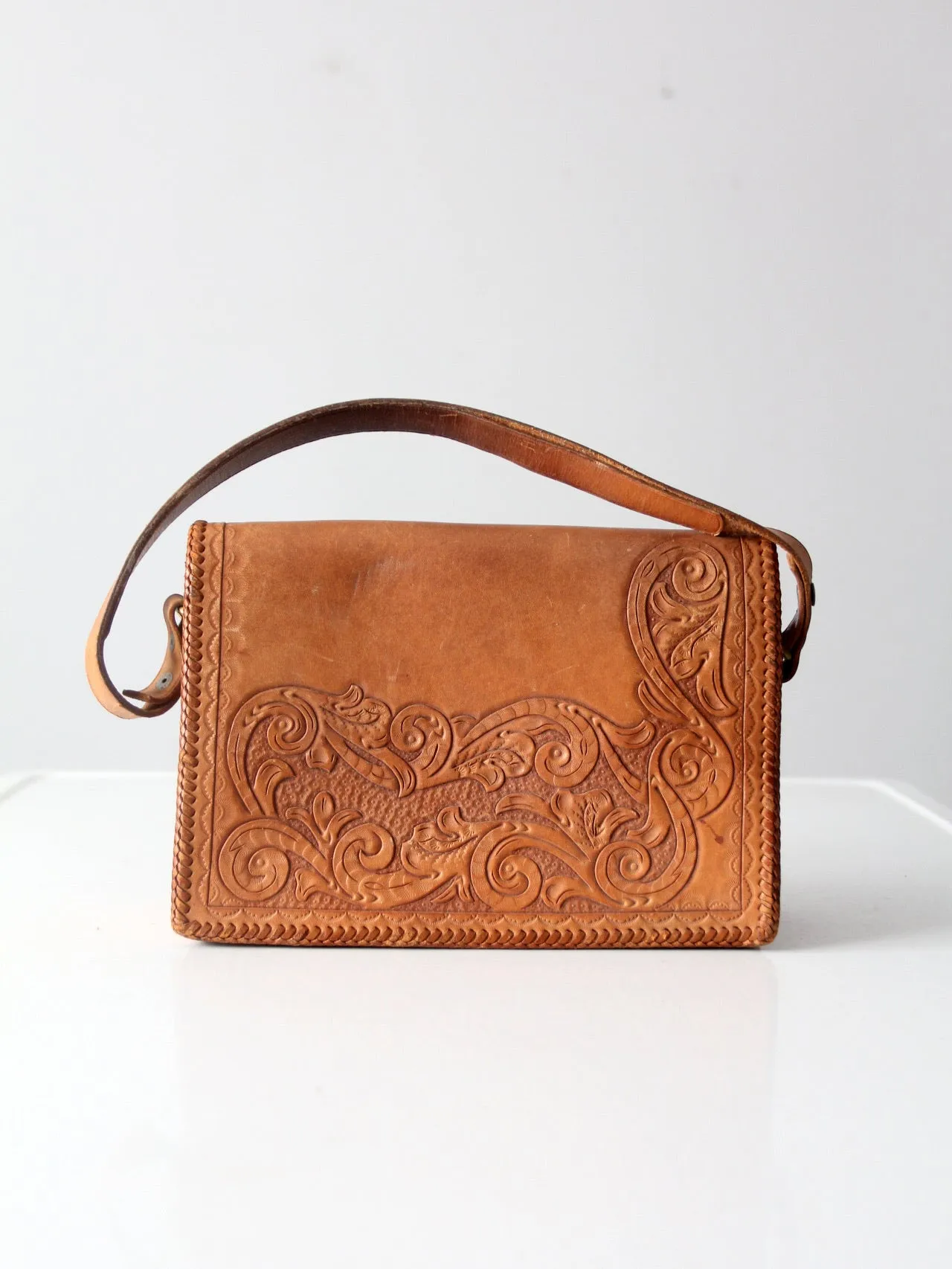 vintage southwestern tooled leather bag