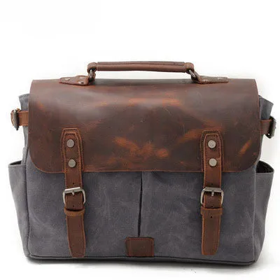 Vintage Waxed Leather Canvas Crossbody Bags for Men 1696