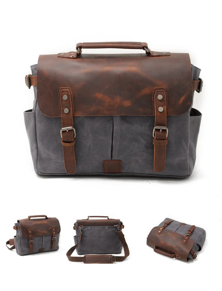 Vintage Waxed Leather Canvas Crossbody Bags for Men 1696