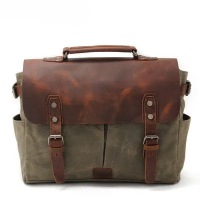 Vintage Waxed Leather Canvas Crossbody Bags for Men 1696