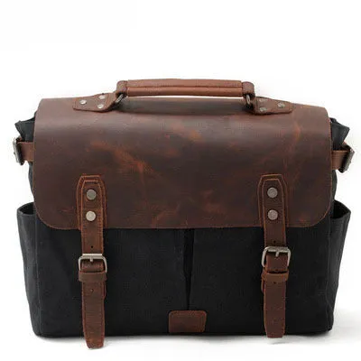 Vintage Waxed Leather Canvas Crossbody Bags for Men 1696