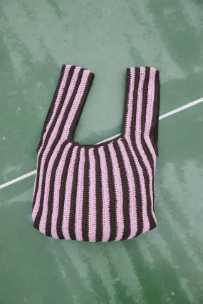 Vittoria - Crocheted Beach Bag in Pink/Brown Stripes